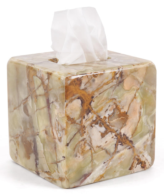 Marble Tissue Box Holder 5.5" Inch Green Tissue Box Cover Perfect for Room Decor, Bathroom Organizer, and Vanity Organizer, Home Office Table Top Decorative Box