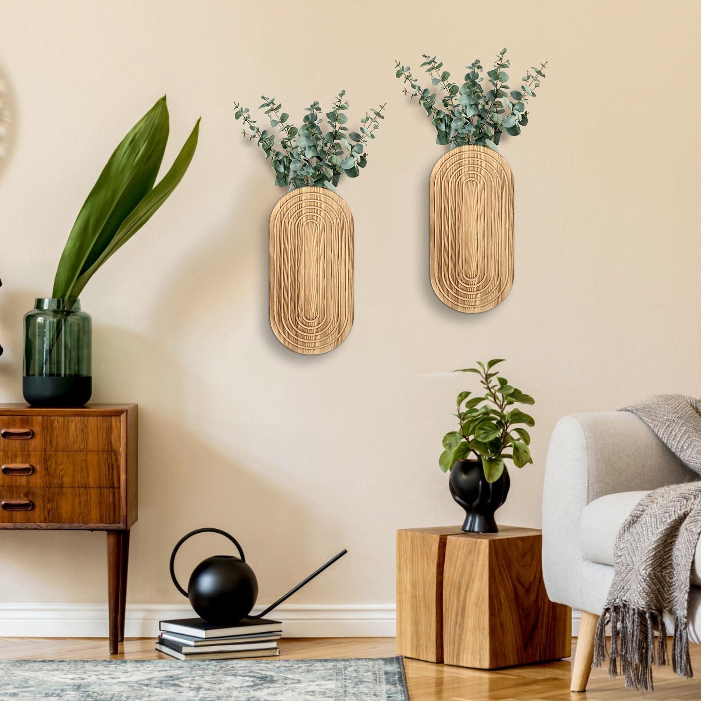 Zelura 2PCS Wood Wall Planter for Indoor Plants, Wooden Hanging Planter for Dried Flowers and Artificial Greenery Plants,Wood Pocket Vase for Living Room,Bedroom,Bathroom (Brown)