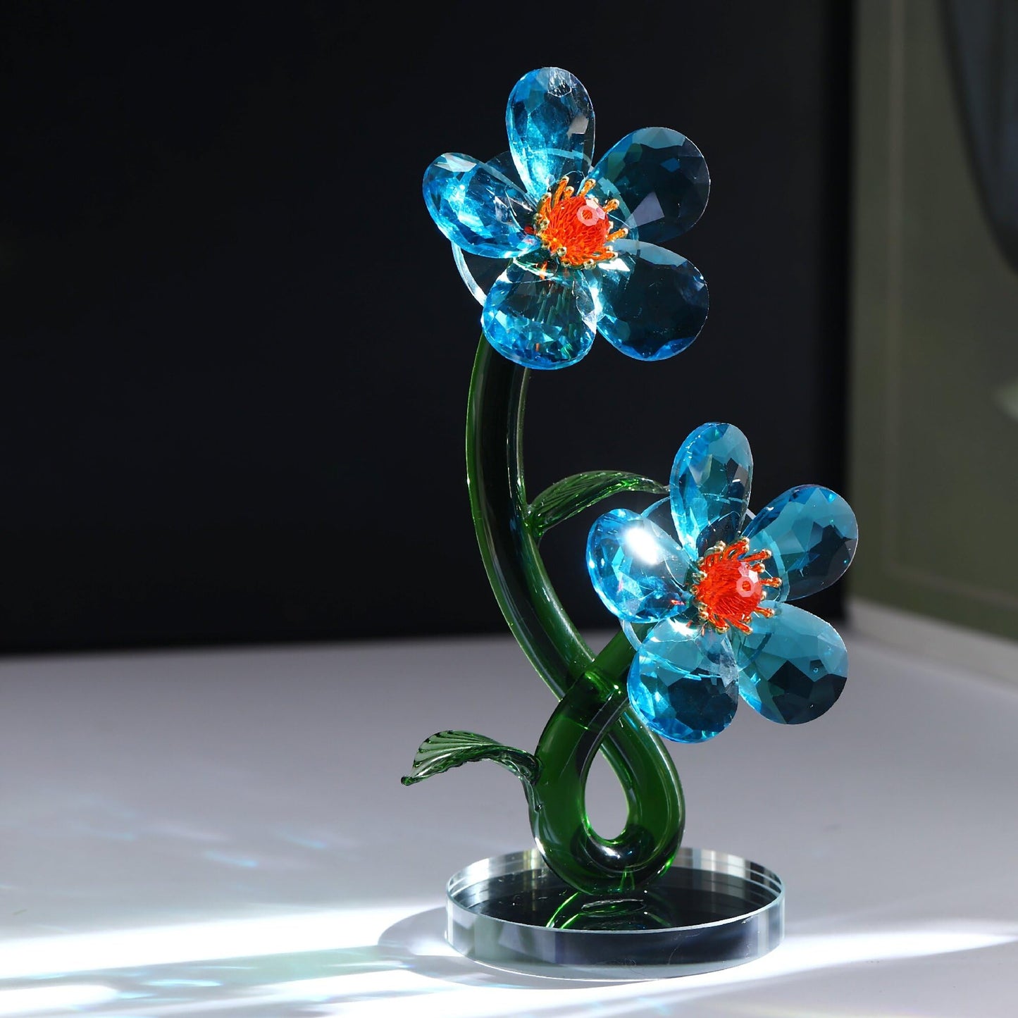 DLXK K9 Crystal Flower Figurine, Bloom Ornament with Hand-Polished Details, Mini Sparkling Decor for Home Tabletop Shelf, Ideal Festival Gift