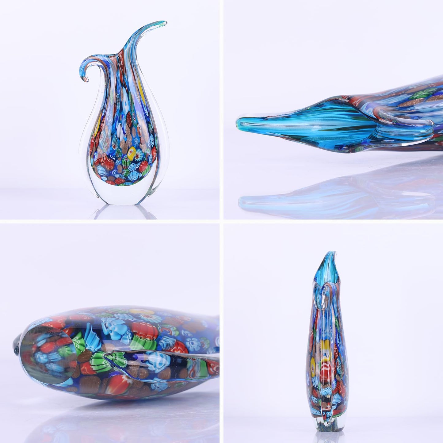 Blown Glass Painted vase, a Unique Murano-Style Glass Decorative Art Piece, Suitable for Living Room TV cabinets, Dining Table Arrangements, Offices, Rooms, and Tabletop Decorative Accents. (Blue)