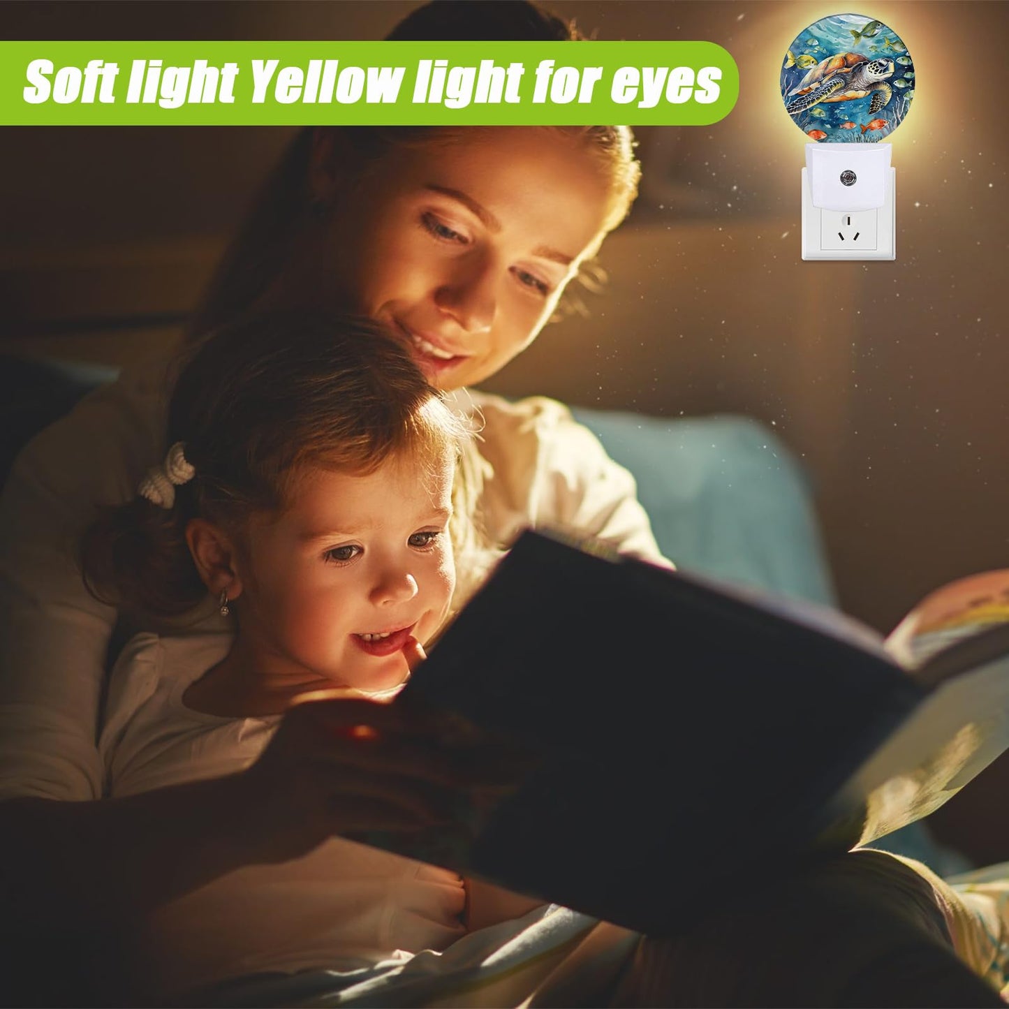 COSHARKLY Sea Turtle Night Light,Underwater World Night Lights Plug into Wall for Kitchens Toilets Bedroom Decorative Half Round Nightlight Led Lamp 0.5W Sleep Friendly