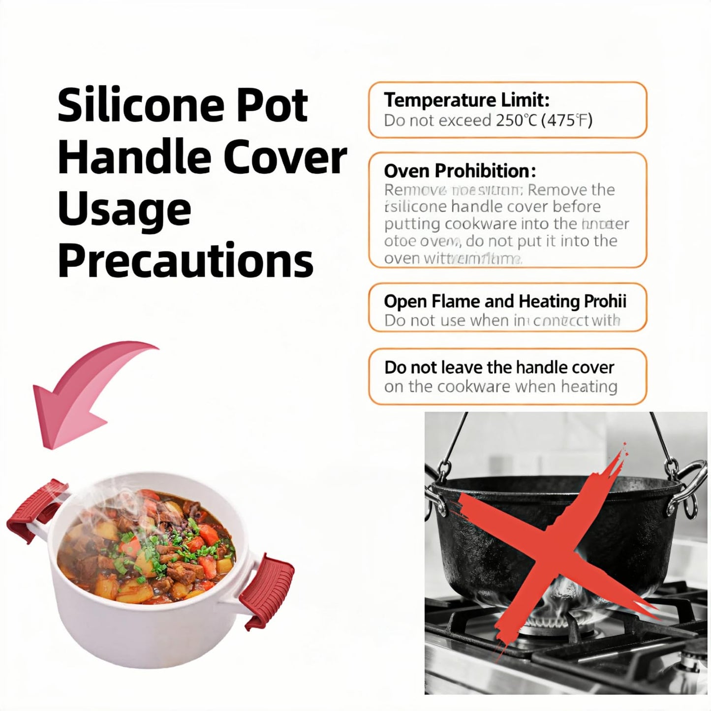 Geettcaifu 4 Pcs Silicone Assist Hot Pan Handle Holder, Hot Skillet Handle Covers, Pot Holder Sleeve, Non-Slip Heat Resistant Pan Grip Cover for Cast Iron Woks Frying Pans Griddles Casserole - Red