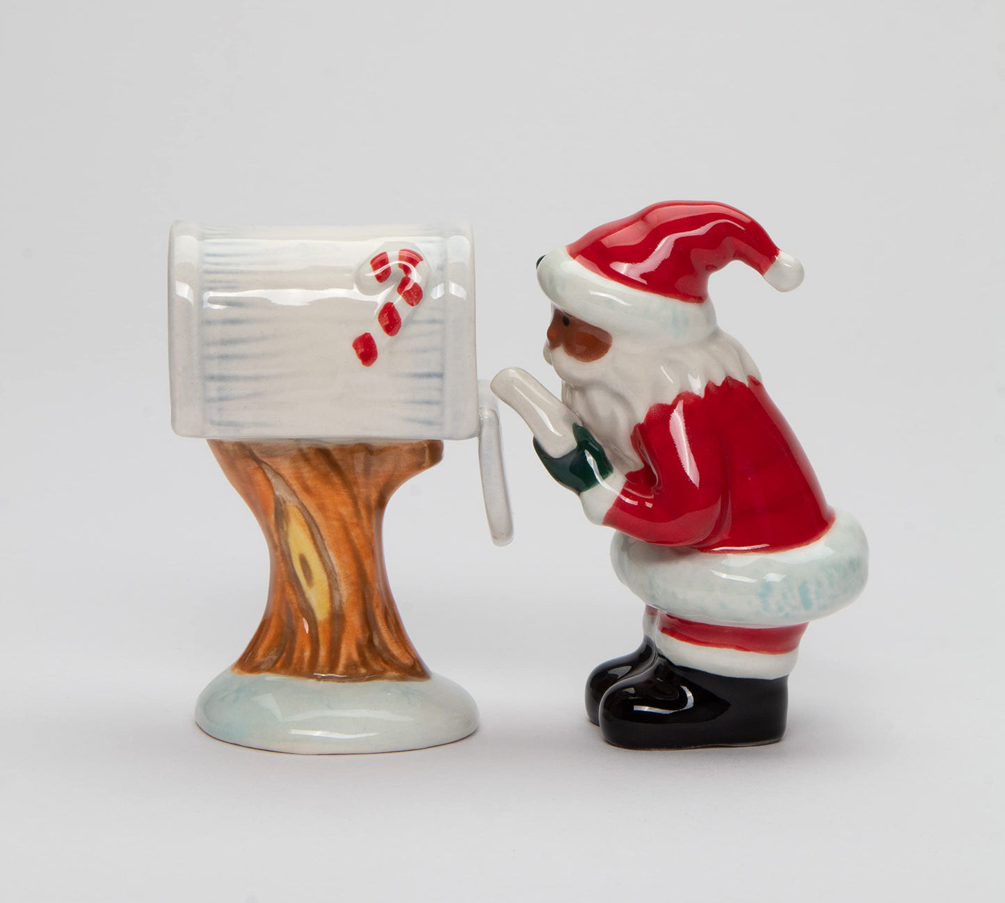 Fine Ceramic African American Black Christmas Santa Checking Mail Box Salt & Pepper Shakers Set, 3-1/2" H