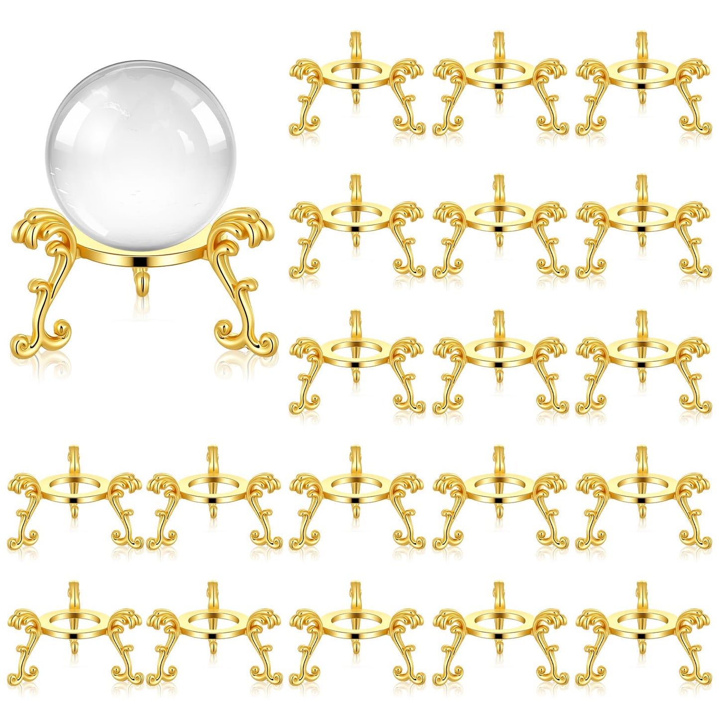 Douaowoc 20 Pcs Gold Crystal Ball Stand for Displaying Crystal Glass and Natural Rocks, Sphere Display Holder, for 40mm-80mm Sphere or Stone Air Fern Display Stand