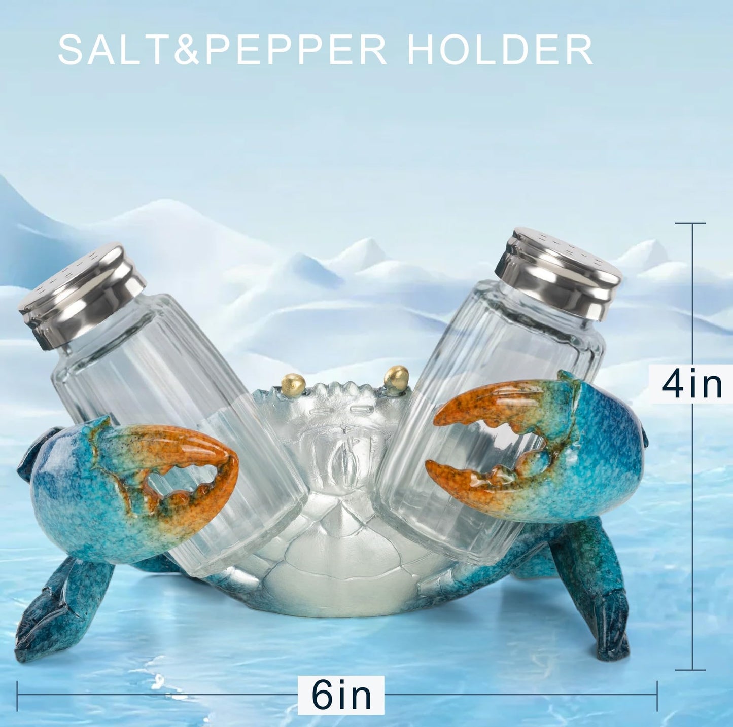 VVGIFTS Decorative Blue Crab Salt and Pepper Shaker Holder, Coastal Kitchen Decor (Crab)
