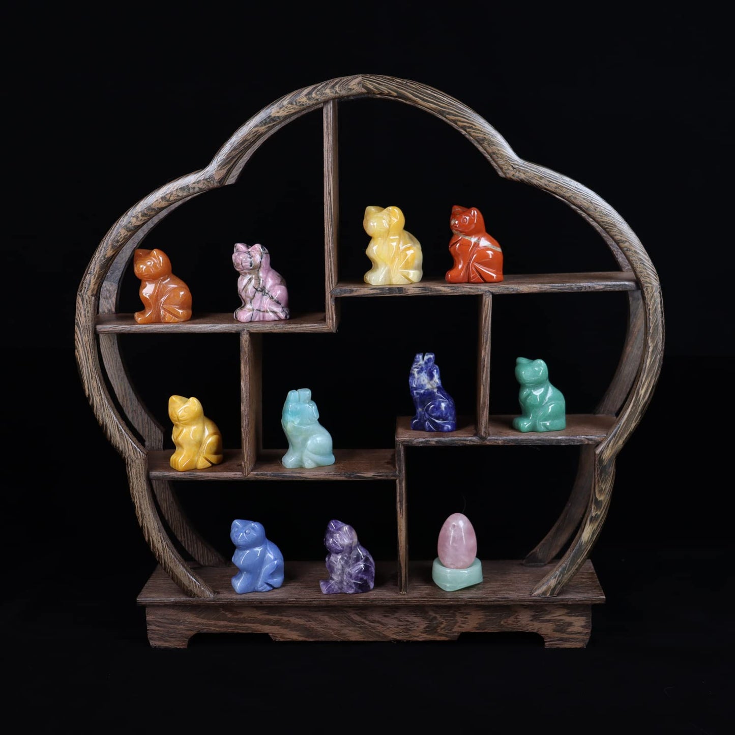 Wemeki Gemstone Cat Figurine Mix 6PCS, Crystal Sitting Kitten Healing Carved Lucky Animal Carving for Home Decor 1.5''