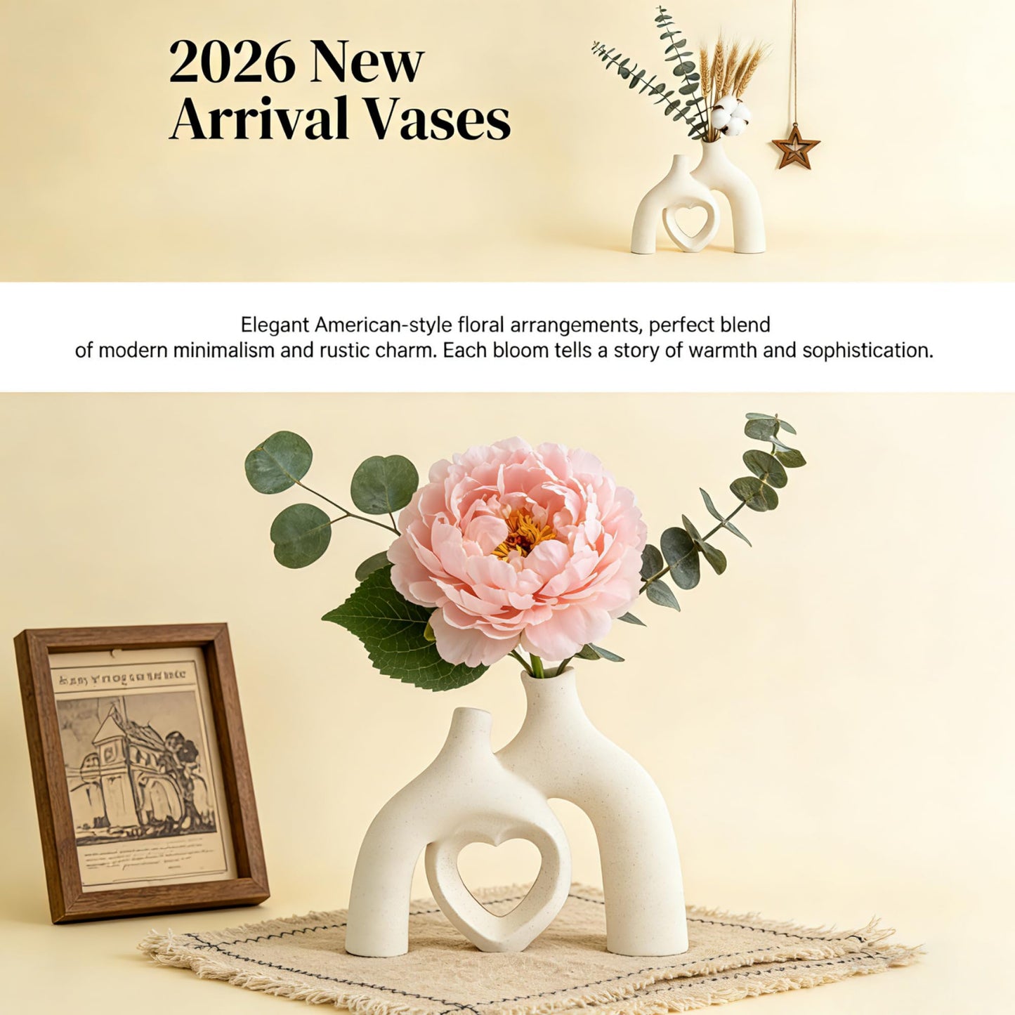 Lvases Matte Off White Abstract Heart Minimalist Modern Ceramic Decor Vase