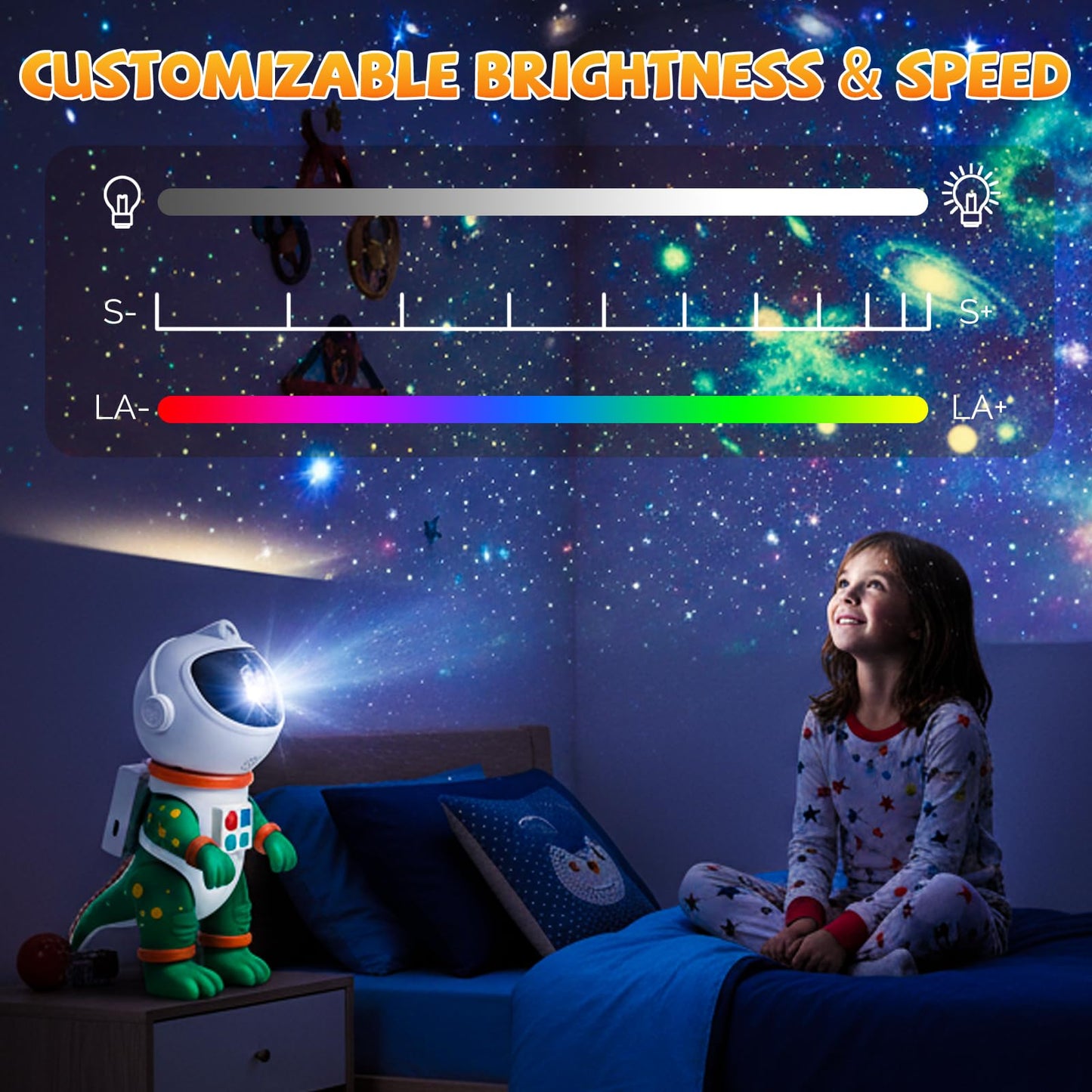 LUCYLANKER Dinosaur Astronaut Galaxy Star Projector Night Light, 8 in 1 LED Space Planetarium Lamp, 360° Rotating with Remote & Timer, Kids Adults Bedroom Decor, Christmas Birthday Gifts (Green)