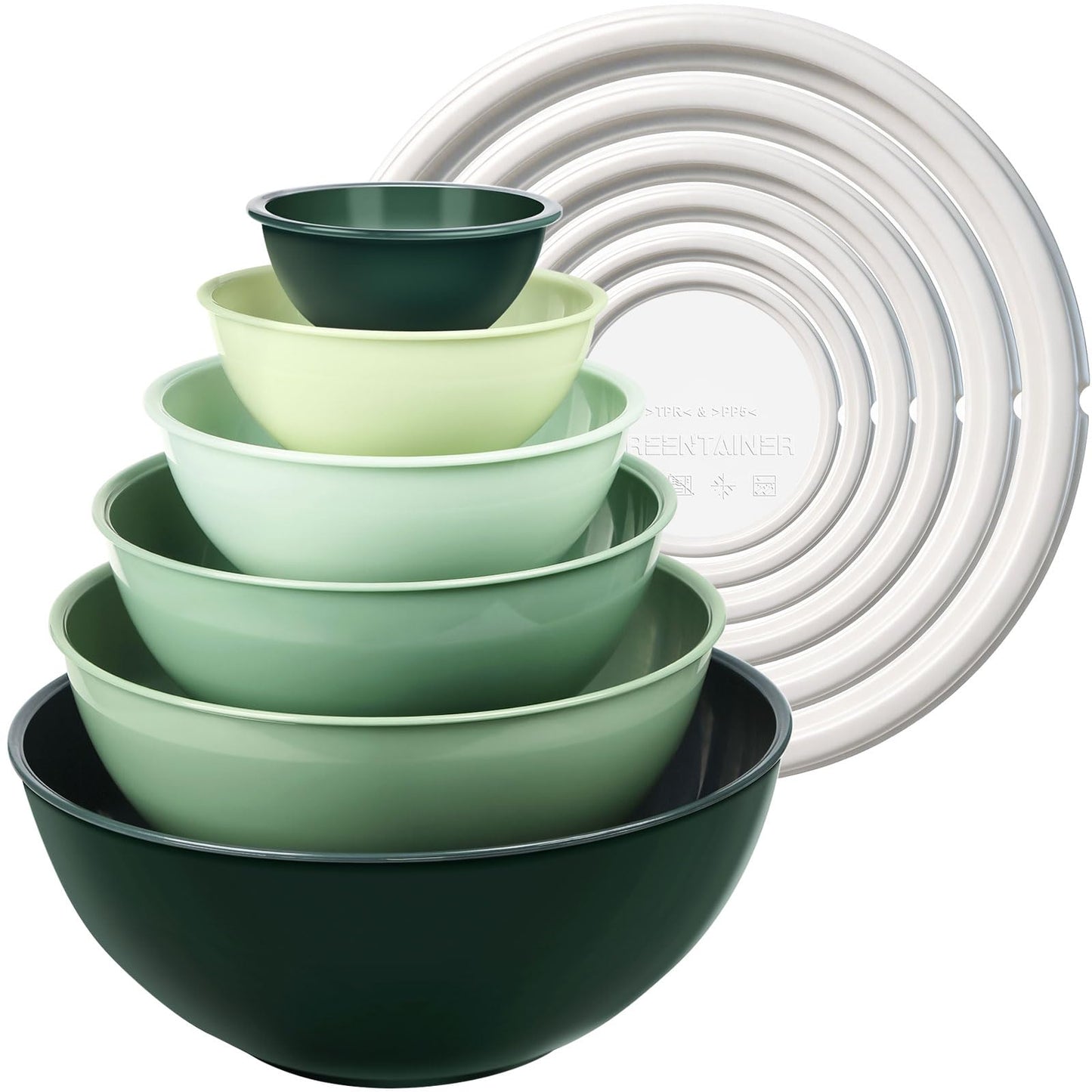Greentainer Plastic Mixing Bowls with Lids Set for Kitchen, 6 Set Nesting Bowls for Mixing, Baking, Prepping, Cooking and Serving Food, Mixing Bowls Dishwasher, Microwave Safe