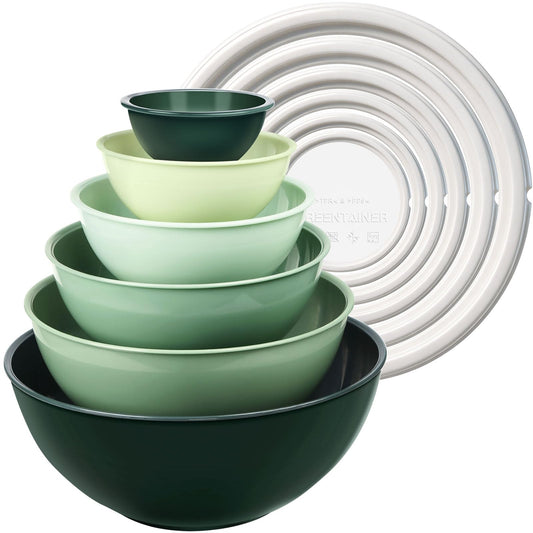 Greentainer Plastic Mixing Bowls with Lids Set for Kitchen, 6 Set Nesting Bowls for Mixing, Baking, Prepping, Cooking and Serving Food, Mixing Bowls Dishwasher, Microwave Safe