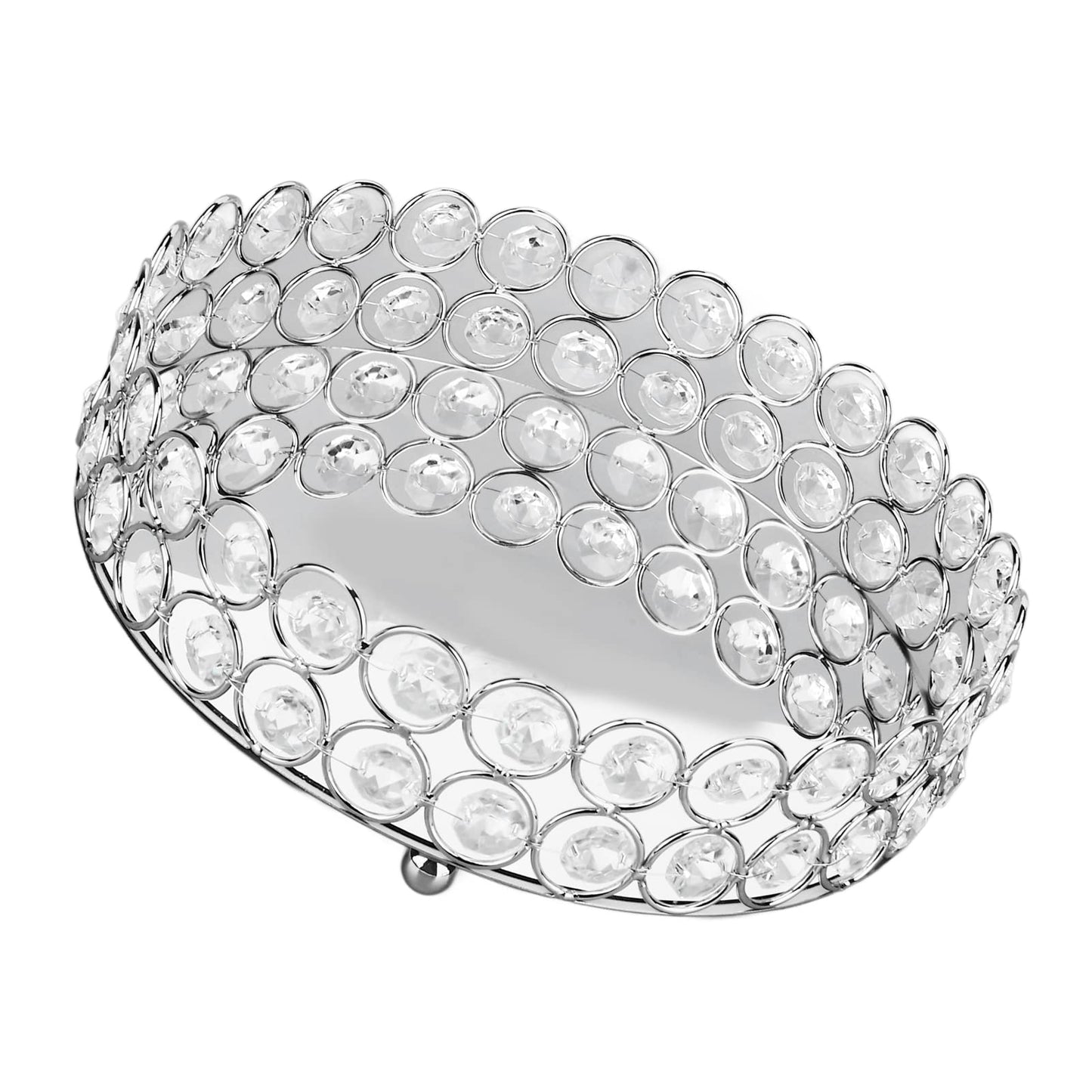 Mirrored Jewelry Organizer Tray - 8 Inch Round Decorative Vanity Tray for Makeup, Perfume & Trinket Storage - Crystal Home Decor Display Plate(Silver)