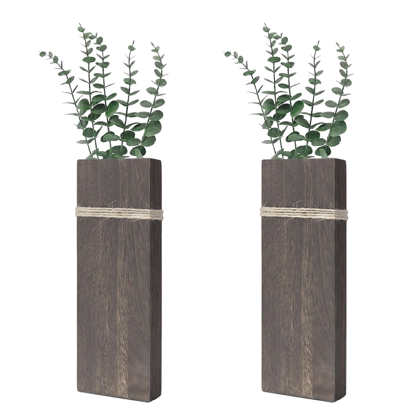 TYLCC Wall Planters for Indoor Plants Set of 2, Rustic Boho Wood Wall Vases for Dried Flowers & Artificial Plants, Modern Farmhouse Home Decor for Living Room Bedroom Kitchen Dining Room - Dark Brown