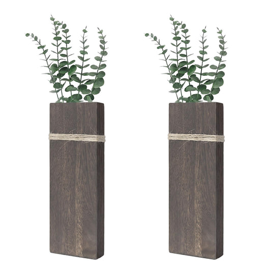 TYLCC Wall Planters for Indoor Plants Set of 2, Rustic Boho Wood Wall Vases for Dried Flowers & Artificial Plants, Modern Farmhouse Home Decor for Living Room Bedroom Kitchen Dining Room - Dark Brown