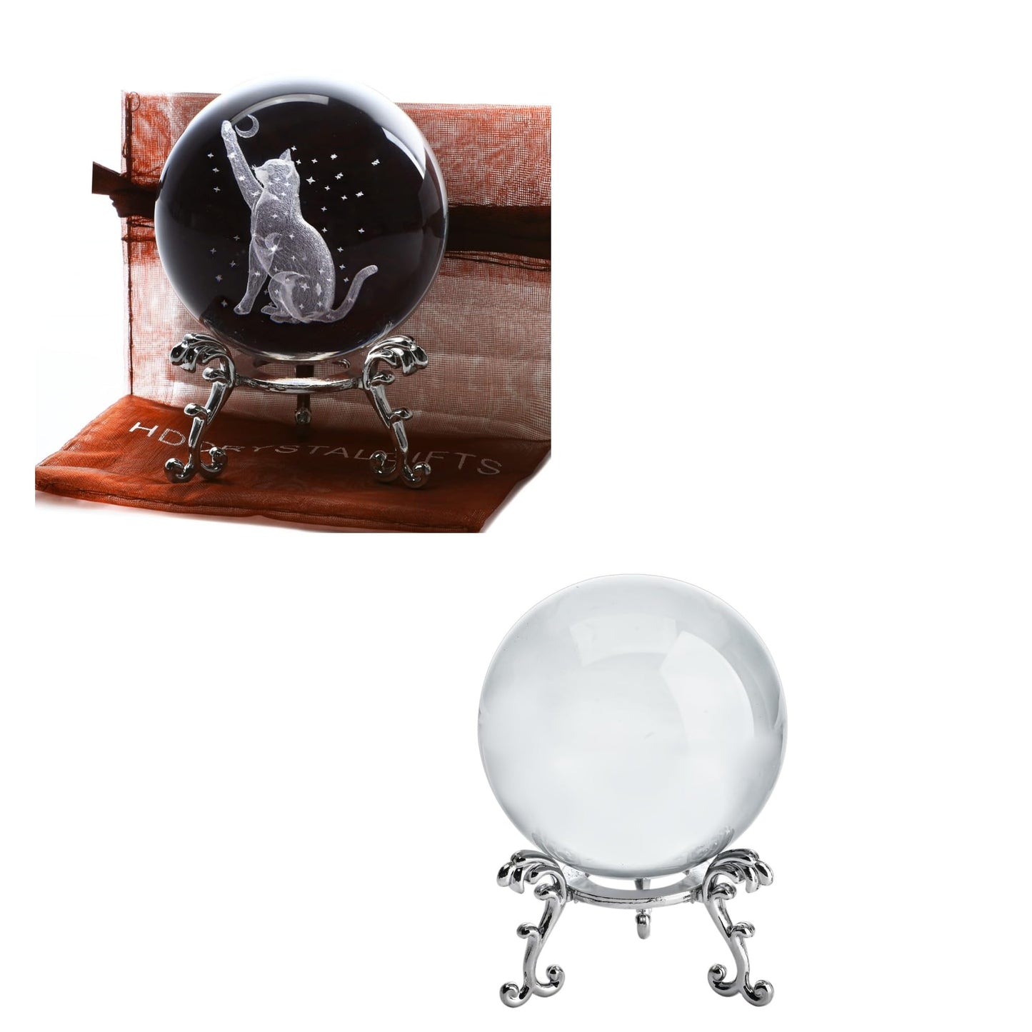 ZEERSHEE Cat Crystal Decor Ball with Stand 3D Glass Laser Engraved Cat Gifts with Clear Crystal Ball for Woman