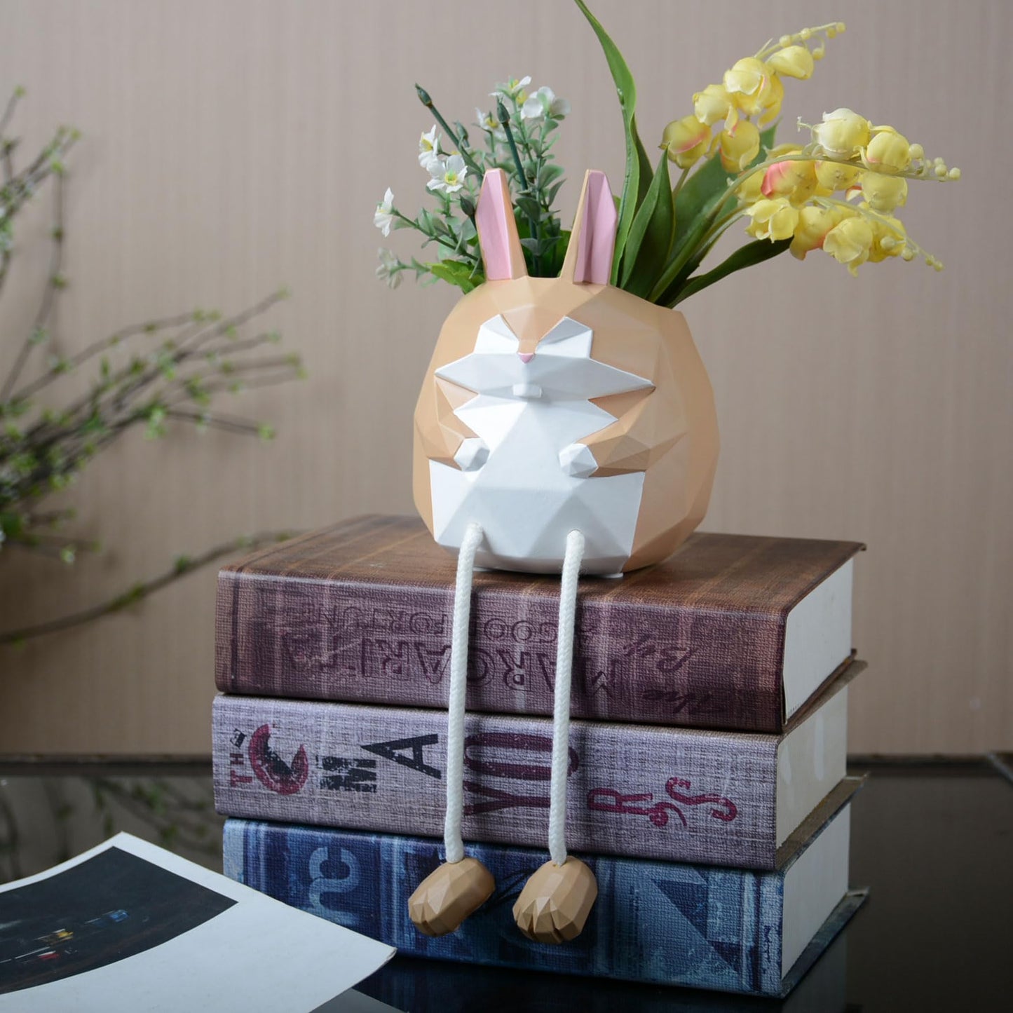 HAUCOZE Rabbit Statue Planter Succulent Pot Modern Decor Sculpture 5.9 Inch