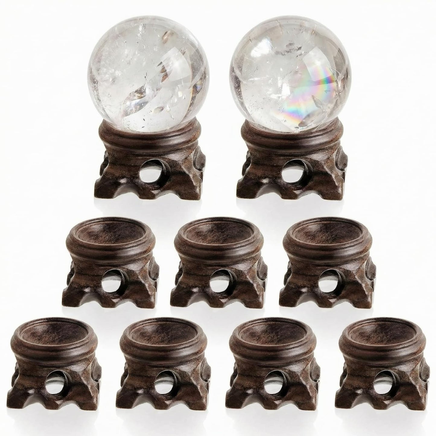 Taiyin 9 Pieces Wooden Sphere Stands for Display Mini Crystal Ball Holder Stone Rock - 3 Sizes: 0.79, 1.18, 1.57 Inch for Globe Gemstone Home Decor