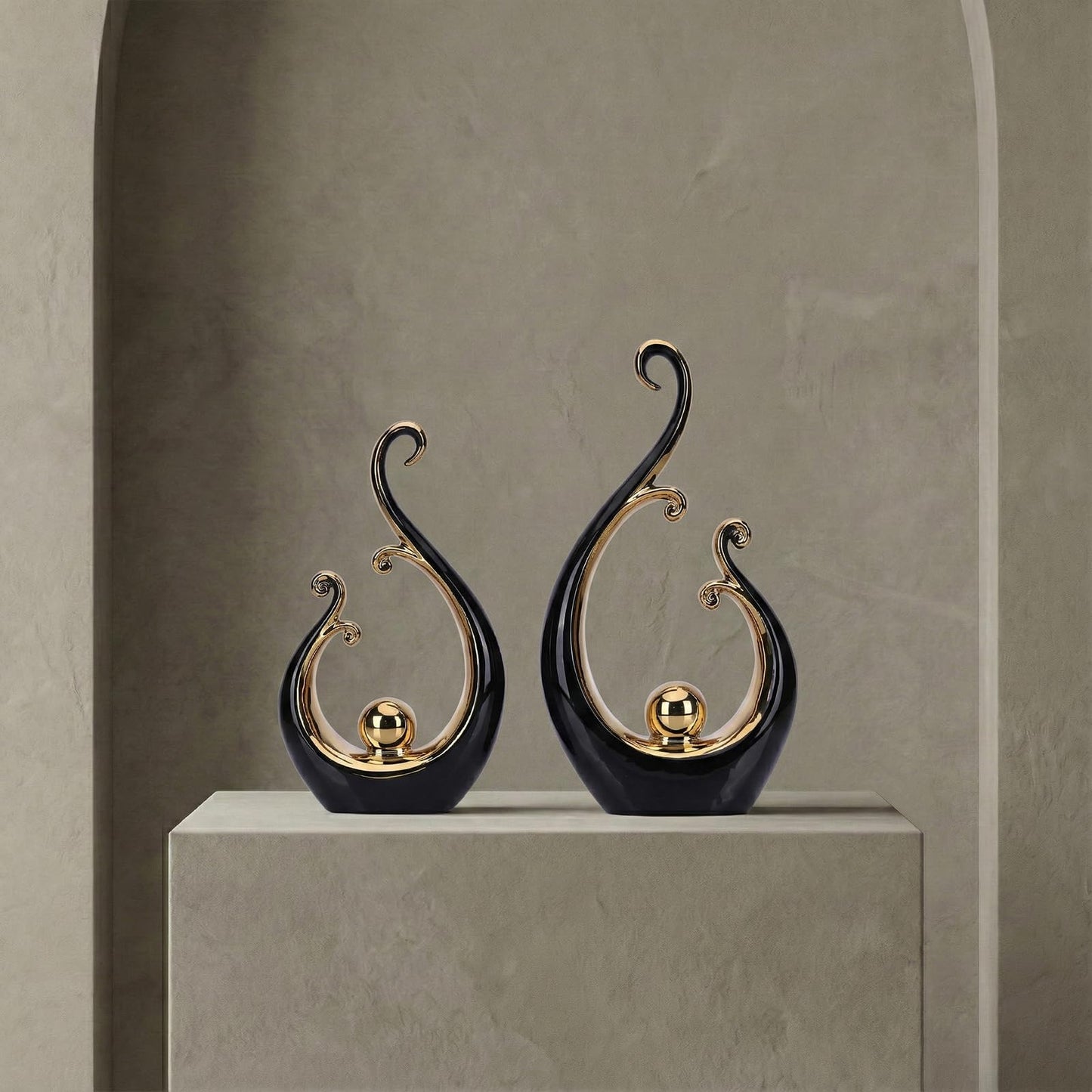 LCCCK Glossy Black and Gold Decor Ceramic Statue, Modern Abstract Sculpture Art for Luxury Centerpiece - Shelves Bookshelf&Dining Table Decorations, Entryway Coffee Table Tv Stand Home Decor