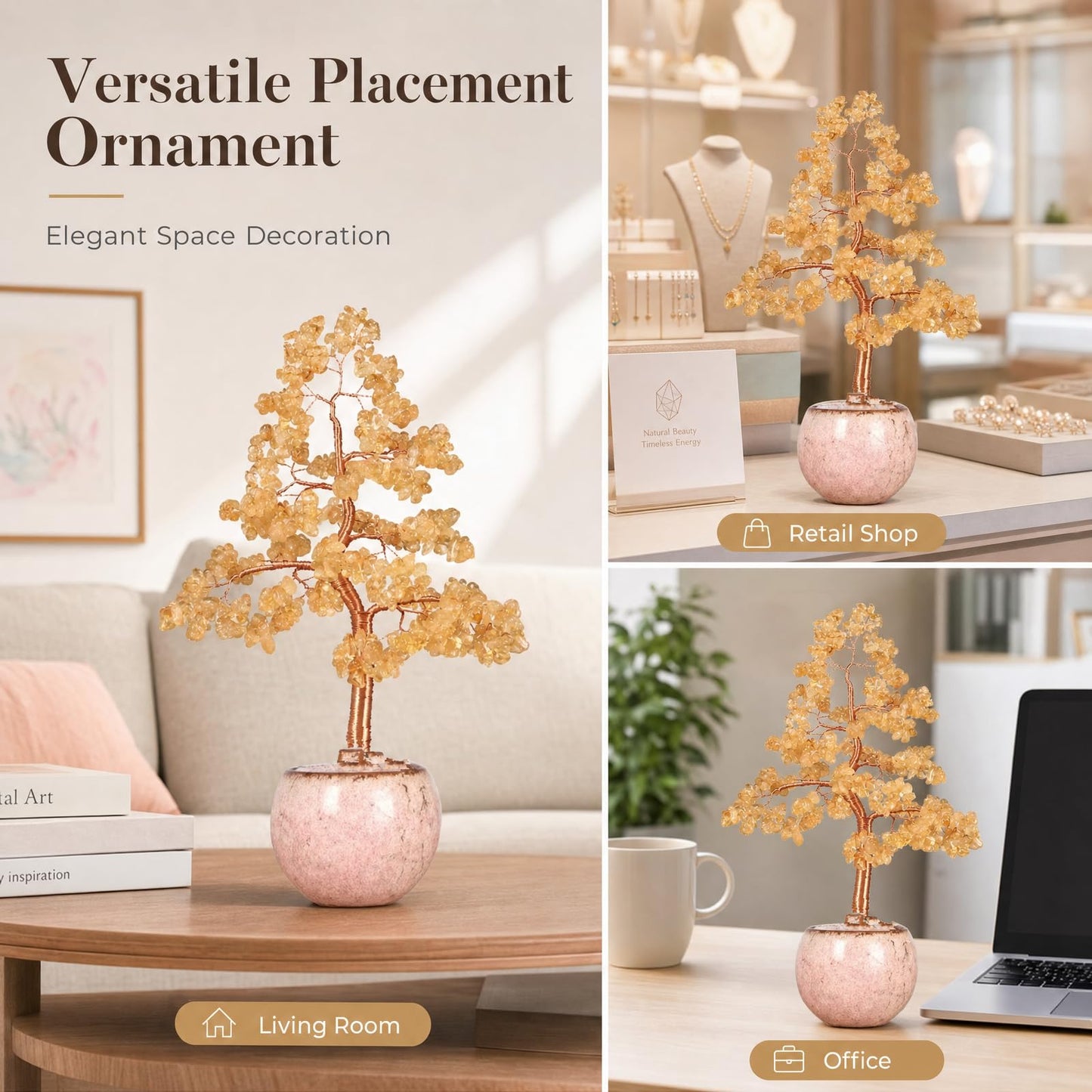 Fatonio Handmade Citrine Crystal Tree, 22CM Natural Feng Shui Tree with Oval Ceramic Base, Wealth Attracting Lucky for Home Office Store Decor Unique Gifts for Women Mom Grandma Birthday Christmas