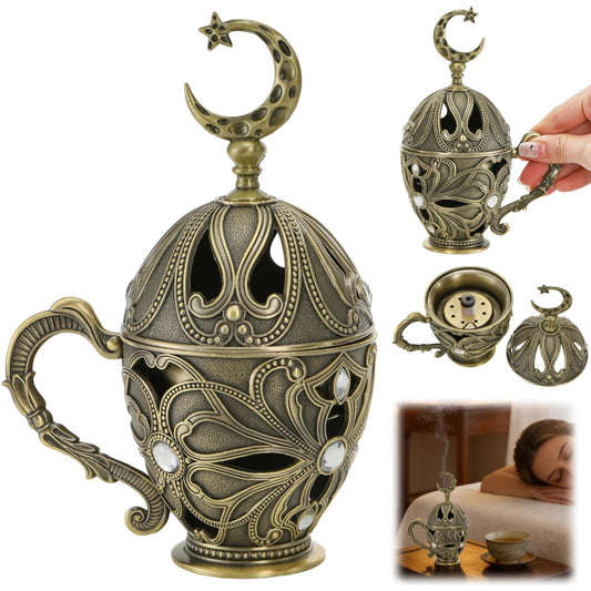ELFULLY Frankincense Resin Incense Burner, Metal Charcoal Incense Censer with Handle, Vintage Bakhoor Herb Burner, Cone Coil Holder for Yoga Spa Aromatherapy Meditation, Decor for Home Office, Bronze