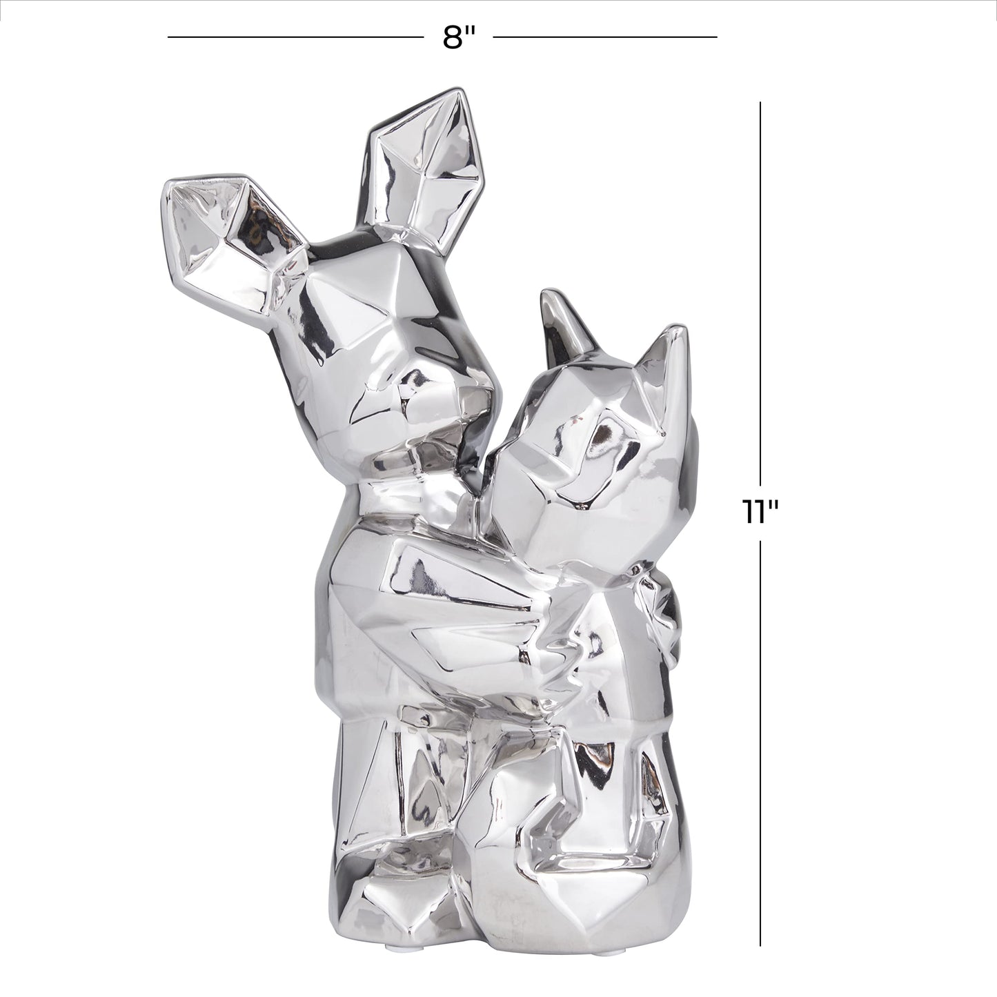 Deco 79 Porcelain Dog Cubist Sculpture, 8" x 5" x 12", Silver