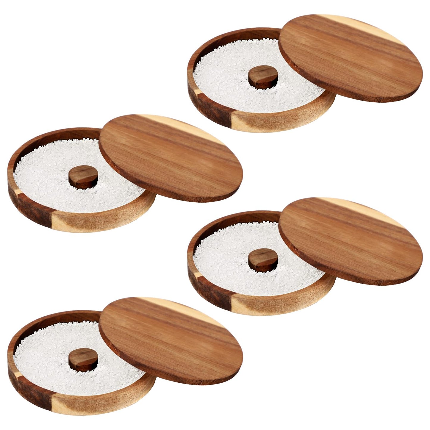 4 Pcs Acacia Wood Margarita Salt Rimmer Set, 6" Glass Rimmer for Cocktails, Bartender Tool Kit Home Bar Accessories, Rimming Salt Sugar Rimmer Plate with Lid for Drinks Cocktails Party Restaurant ﻿
