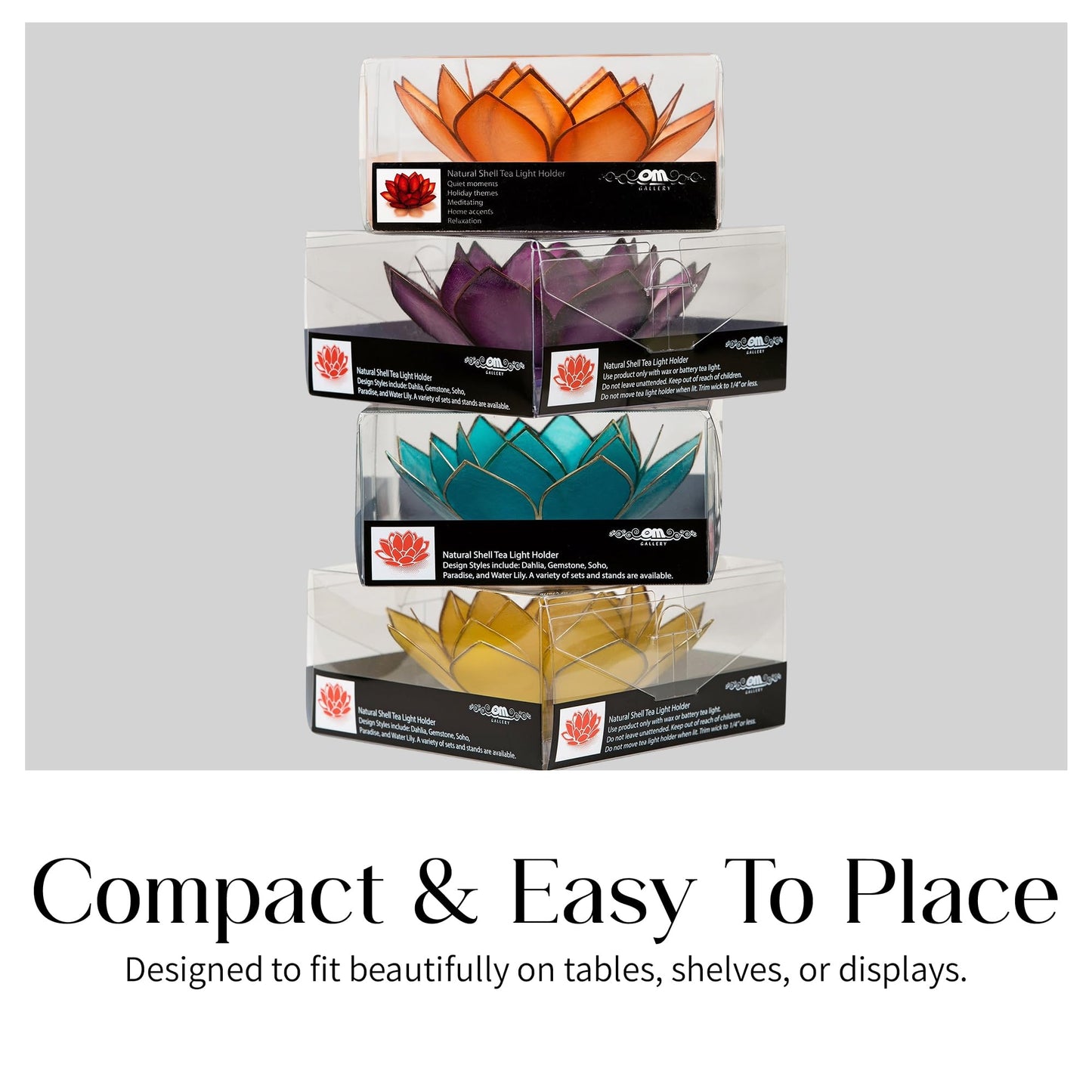 OM Gallery Gemstone Lotus Tealight Holder - Handcrafted Capiz Shell Design for Soft Glow, Elegant Home & Table Decor, Wedding Centerpieces, Votive Candle Styling, and Thoughtful Gifting - Sapphire
