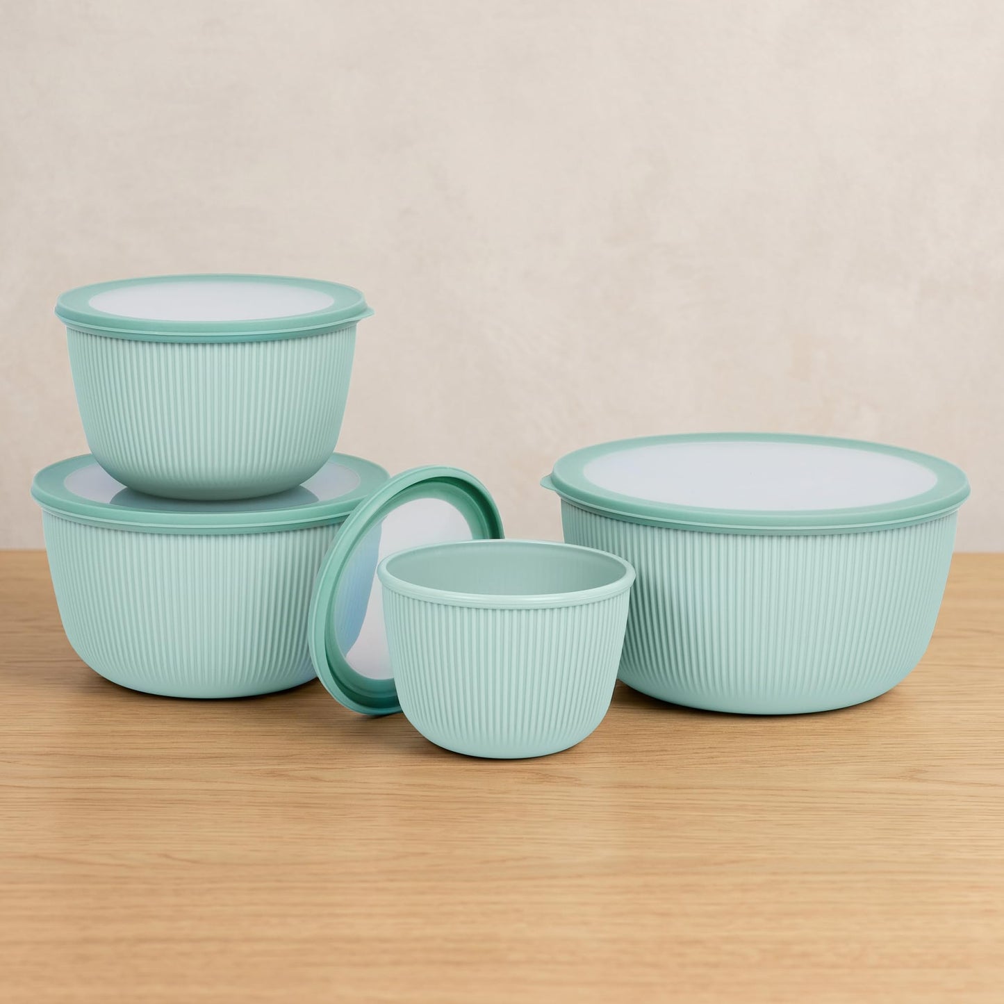 BoxedHome 4.97 Quarts Mixing Bowls with Lids - 8 Piece Plastic Nesting Bowl Set includes 4 Prep Bowls and 4 Lids, Microwave and Dishwasher Safe, Green