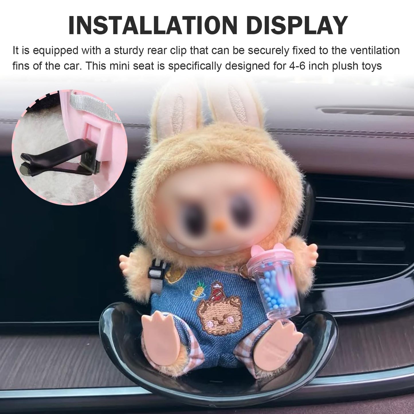 CyperFair 2 PCS Labubu Dolls Car Seat, Mini Seat-shaped Air Vent Clip, Cute Seat Decoration Accessories for Displaying Doll Collections, Universal for Most Cars, Trucks, SUVs (Pink & Black)