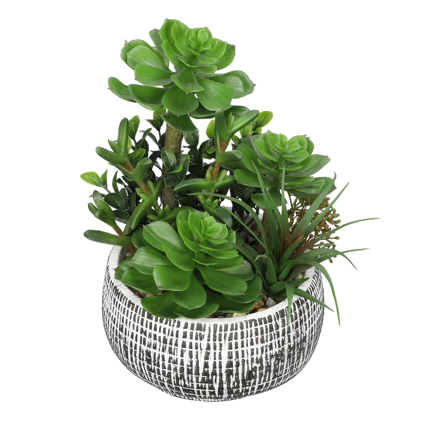Villa Como 10” Large Succulents Plants Artificial in Ceramic Pots Potted Faux Succulent Arrangement with Black Bowl Pots Fake Desk Succulents Plants for Home Bathroom Shelf Table Indoor Decor