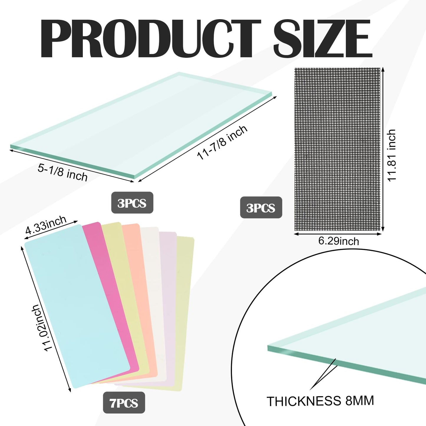 Lothee 13 Pcs Float Glass Lapping Plate Kit Include Three Sheets 5/16 x 5 x 12 Float Plate Glass with 7 Sheets Lapping Microfinishing Film and 3 Pieces Anti-slip Mat for Polishing Woodworking Planes