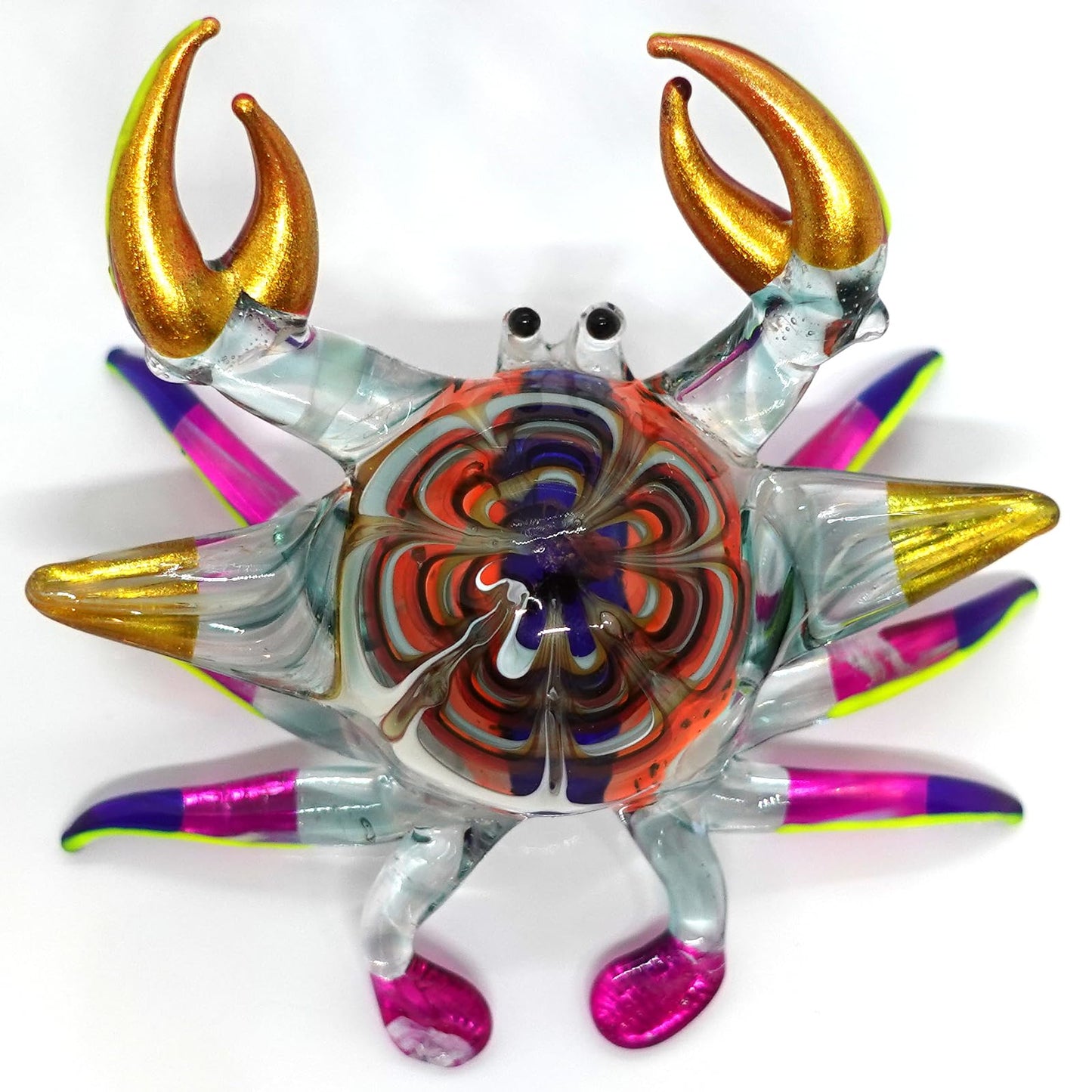 Sansukjai Crab Miniature Figurines Animals Hand Painted Blown Glass Art Collectible Gift Decorate 3.5", Vivid
