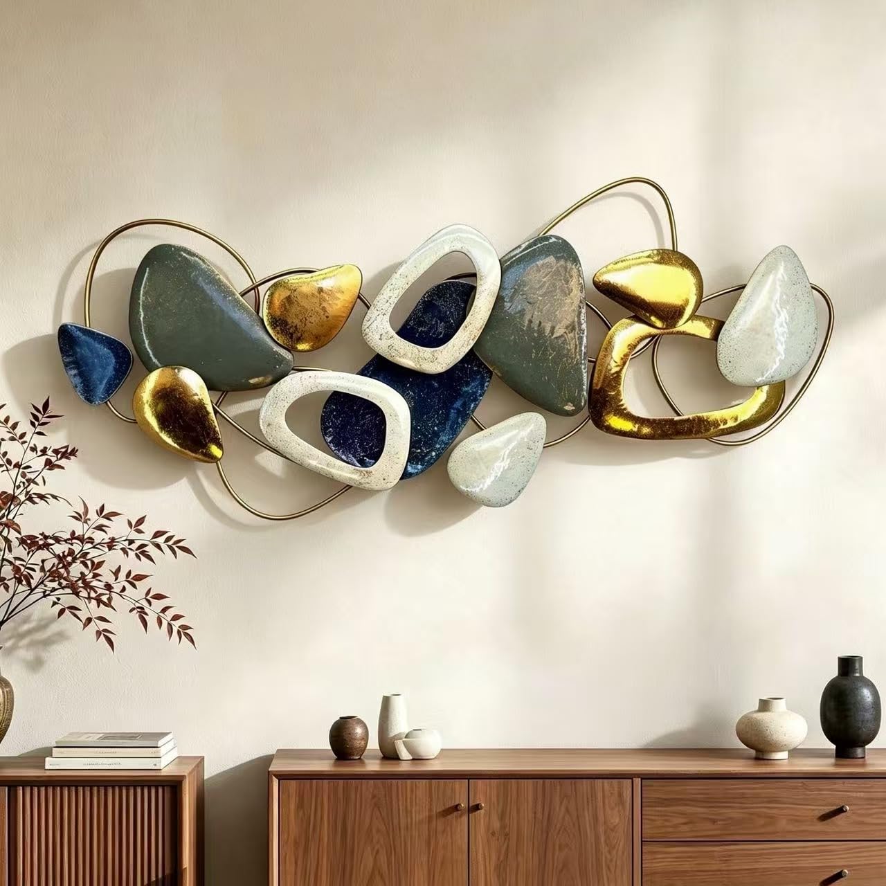 Roivikis Large Metal Wall Art Decor, 3D Abstract Stone-inspired Handcrafted Modern Wall Sculptures for Living Room, Bedroom, Entryway 59" x 24"