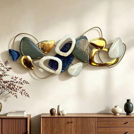 Roivikis Large Metal Wall Art Decor, 3D Abstract Stone-inspired Handcrafted Modern Wall Sculptures for Living Room, Bedroom, Entryway 59" x 24"