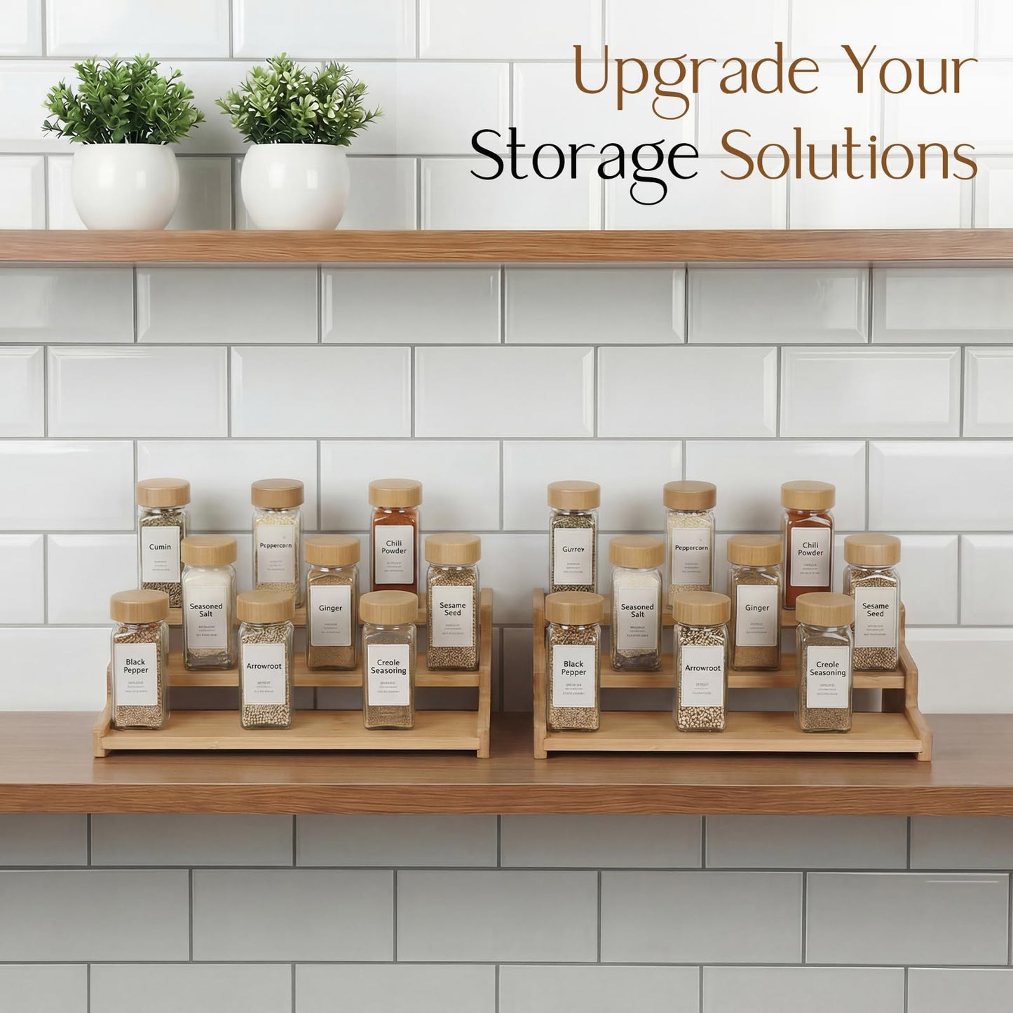 Nurtopia Organizer of Cabinet Special Seasoning, 12in Bamboo 3 Tiered Spice Rack，Used for Kitchen Countertops and Food Storage Room Organizer，Specially Designed for Jars and Spice Bottles (Bamboo, M)