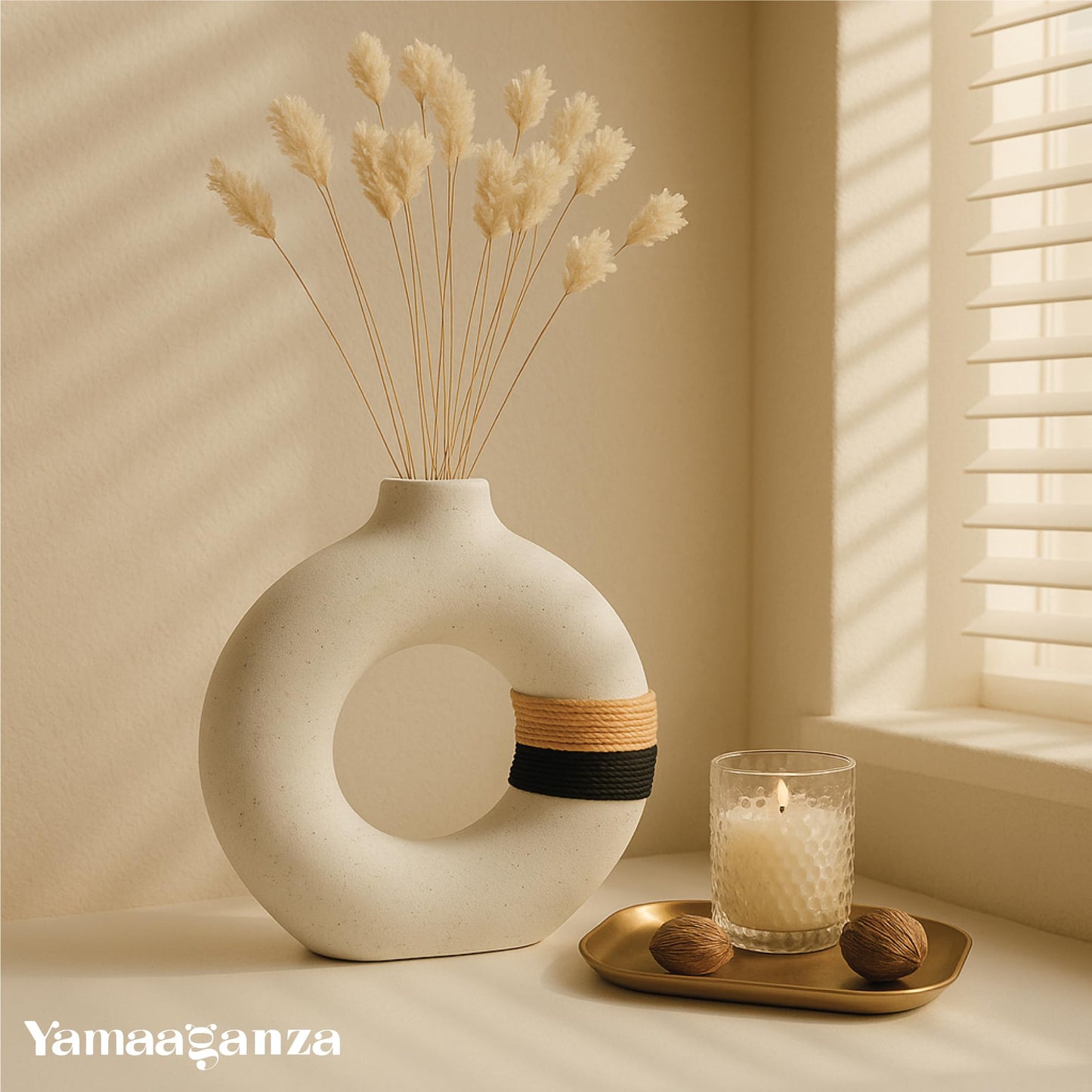 Decorative Modern Donut Shape Ceramic Vase, 1 Vase Included, Size M