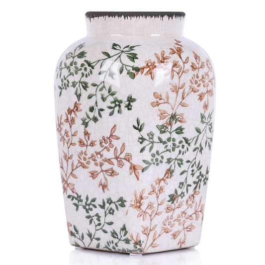 Green and White Vintage Vase - 9.7 Inchs Chinoiserie Decor Crackle Finish Floral Vase, Rustic Farmhouse Decorative Vases for Table, Living Room, Bathroom, Shelf Decor, Mantel, Centerpieces