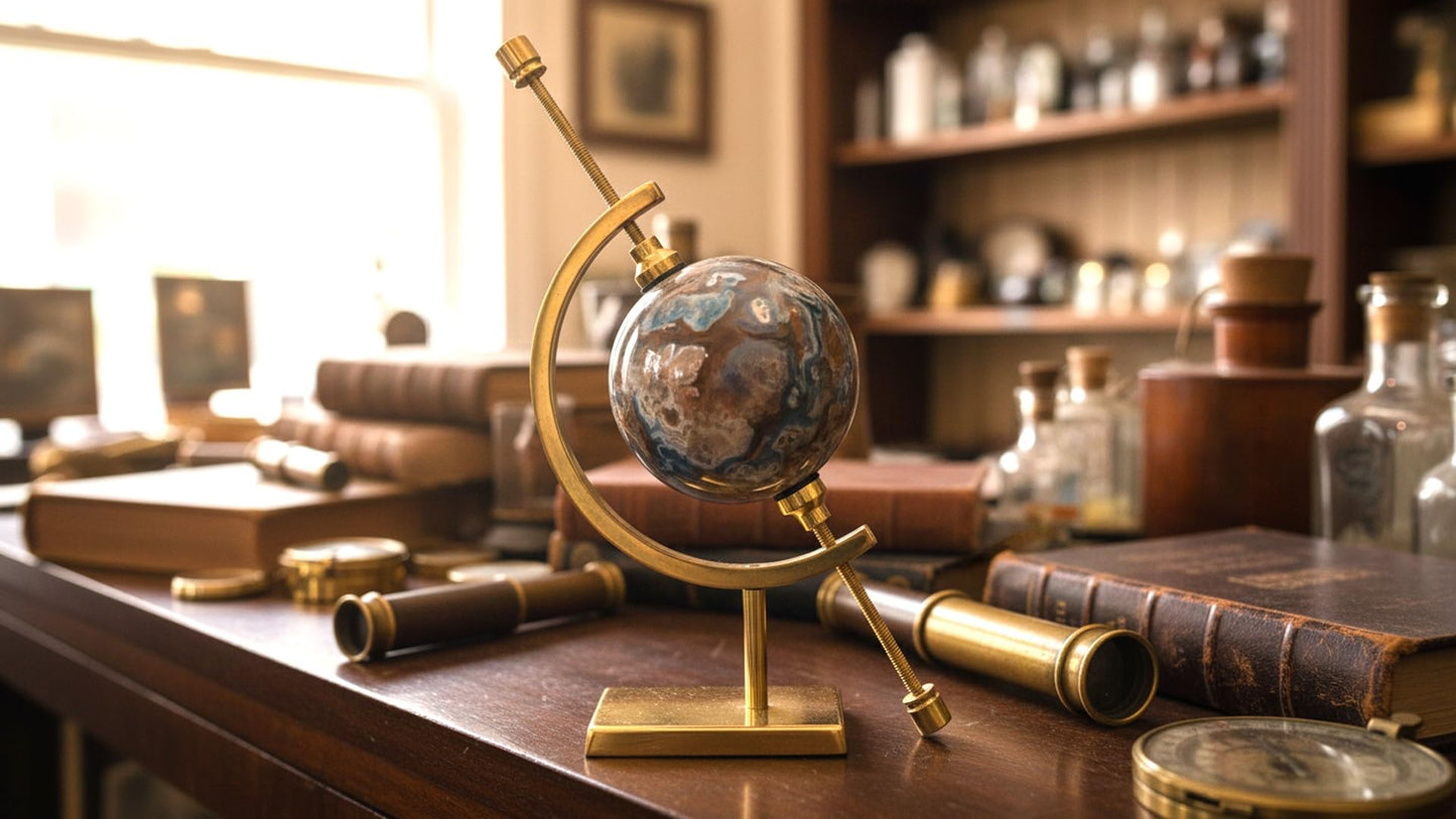 Clearco Artifact Display Stand Coin holder, Caliper Style Mineral and Sphere Display Stand For Minerals, Ornaments, Gems, Shells, Coins, Spheres, Artifacts, etc., Brass, 6 inches
