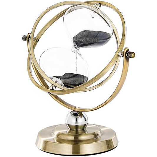 Hourglass Sand Timer, Hourglass Timer 60 Minutes, Large Metal 720° Rotating Hourglass, Brass Sand Clock 60 Min with Black Sand, Reloj De Arena 1 Hora, Gold 1 Hour Sandglass for Office Desk Home Gifts