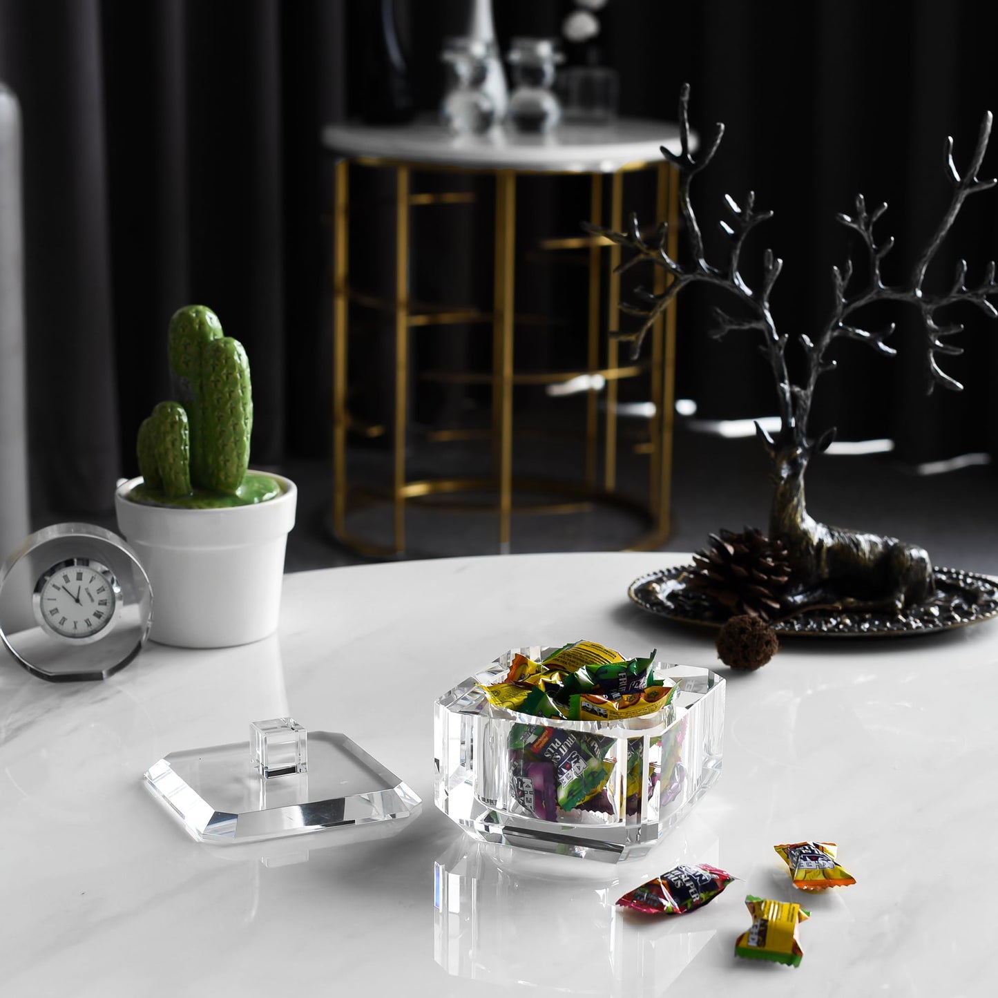 kitCom Crystal Candy Dish with Lid Hand-Cut Home Decorative Jewelry Box Candy Jar W 4" x H 3.5", Comes With Gifed Box