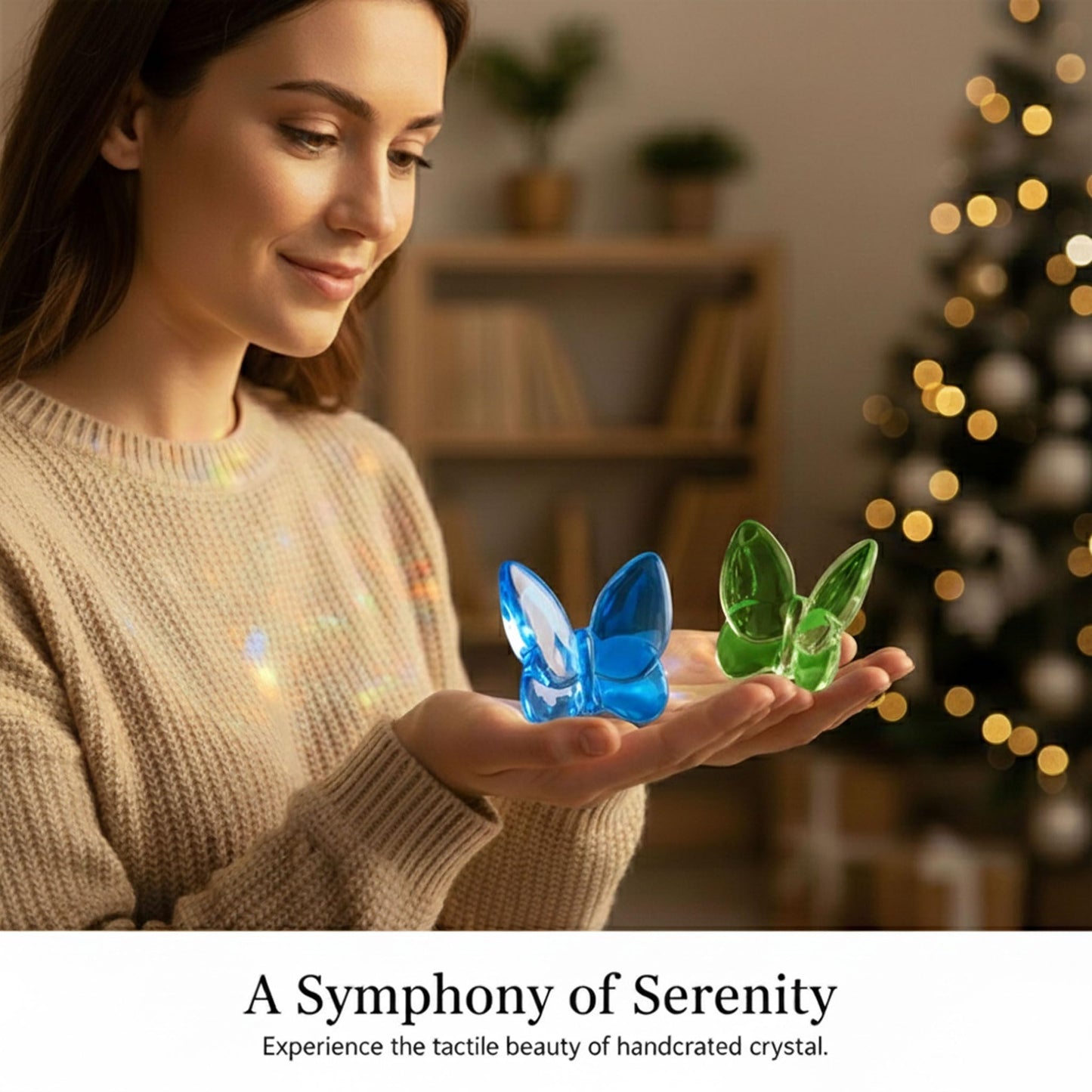 2 Pack Glass Butterfly Figurines, Crystal Butterflies Desk Decor Blue Green