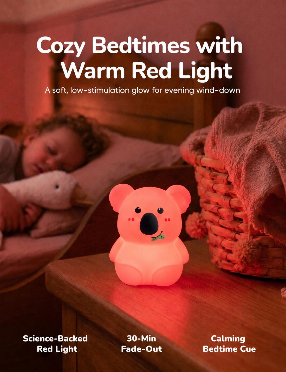 Slumber Pal Mini Koala Night Light for Kids, Silicone Squishy Night Light with 8 Color Changing, Warm Red Glow & Timer, Portable Rechargeable Night Light for Baby Car Seat, Bedroom & Travel