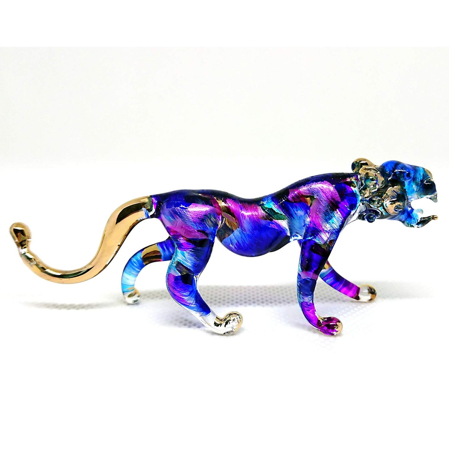 Sansukjai Tiger Miniature Figurines Hand Blown Glass Art Animals Collectible Gift Home Décor (Blue Purple)