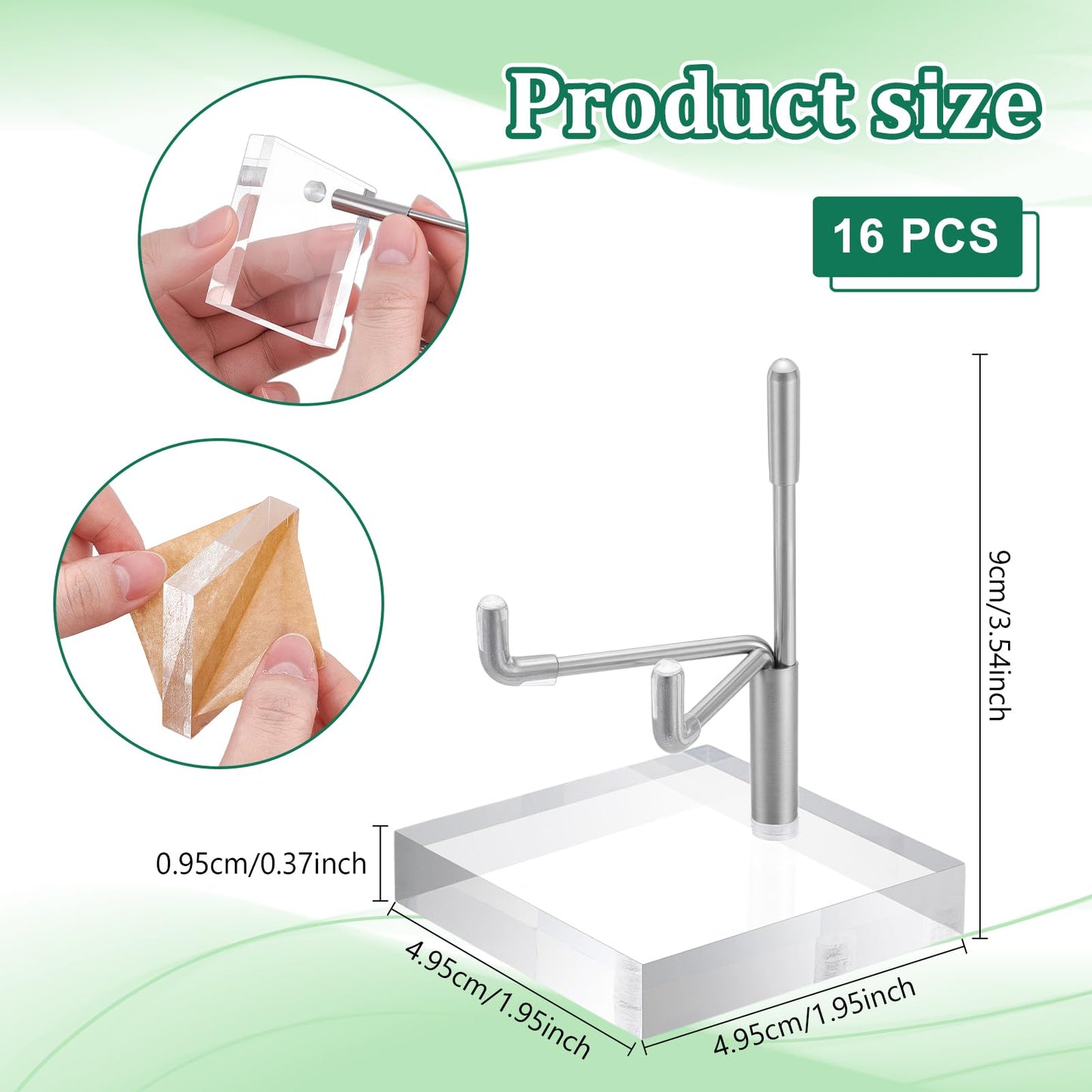 GLASSWINDS 16 Pcs Adjustable Metal Crystal Display Shelf, Rock Display Stand with Acrylic Base and Metal Arms, Crystal Holder for Mineral Gemstone Agate Fossil Coral or Other Small Collectible