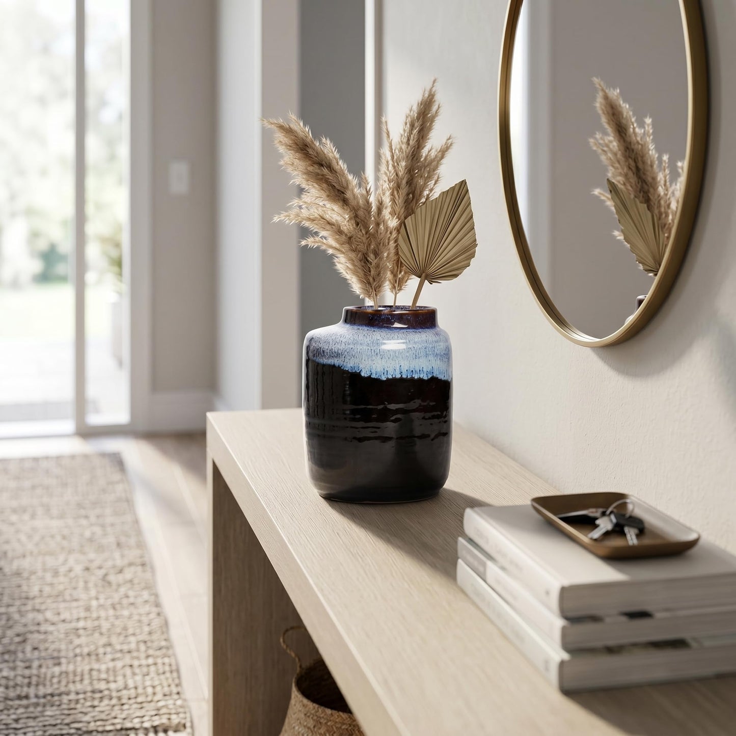 Wancetang Black and Blue Vase - 7 Inch Modern Ceramic Vase for Decor Pottery Decorative Flower Vases for Home Decor Table Living Room Bathroom Shelf Mantel Decoration