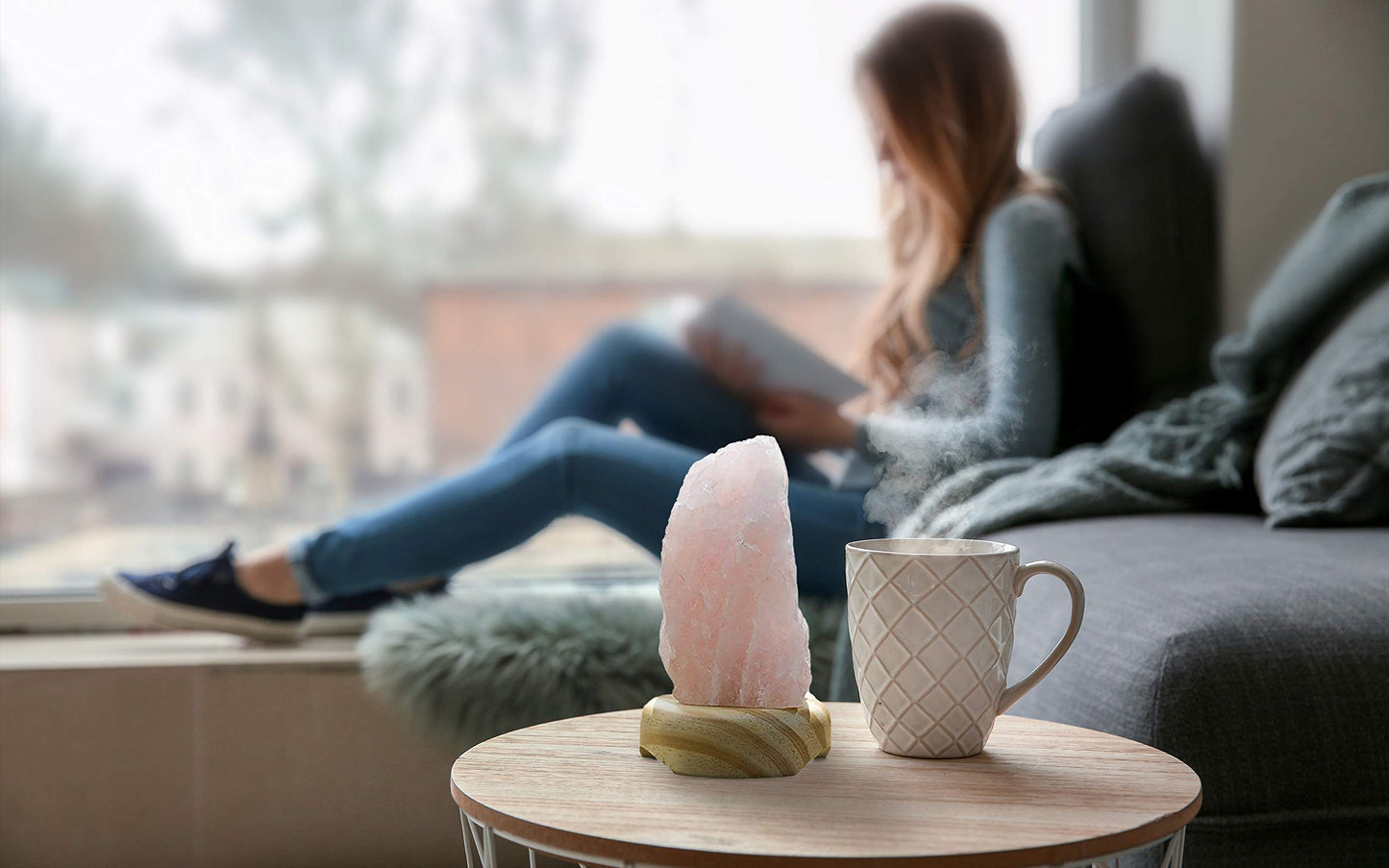 DesertUSA Rose Quartz Lamp on Wood Base Plus, Bonus Mineral Included