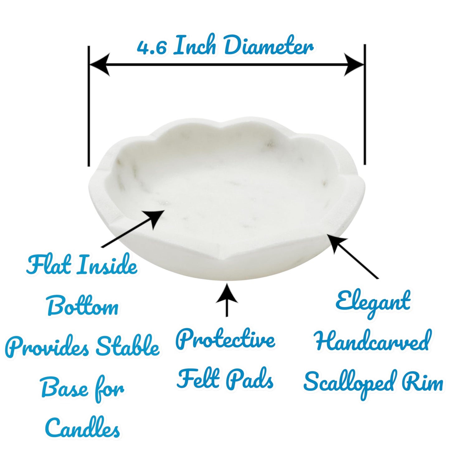 Scalloped White Marble Bowl - 4.6 inches - Decorative Bijou Bowl - Jewelry Dish - Jewelry Holder - Jewelry Tray - Trinket Holder - Key Bowl - Soap Dish - Candle Holder - Candle Dish