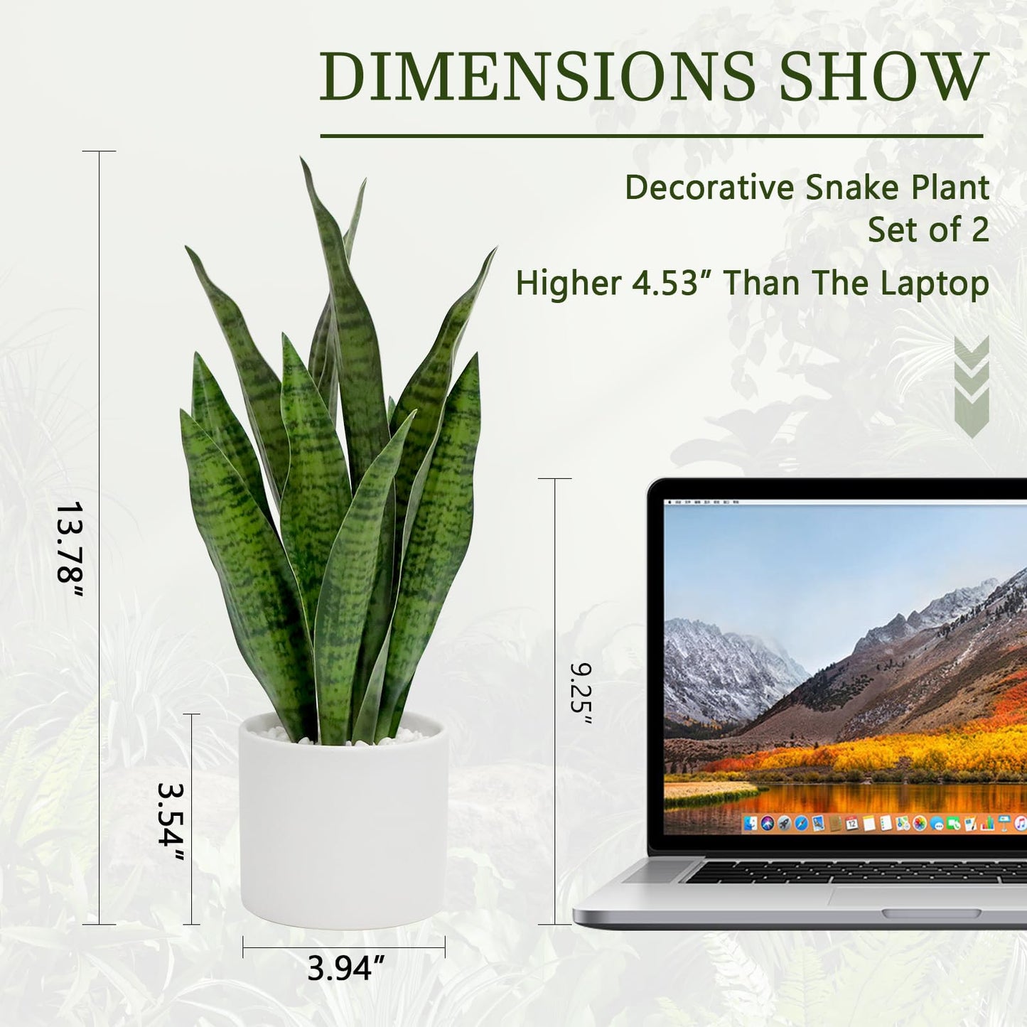 Anewsun Faux Plants, Artificial Snake Plant Set of 2, Faux Snake Plant with Pure White Ceramic Pots, Fake Sansevieria for Home Decor Indoor, Office, Living Room, Housewarming Gifts
