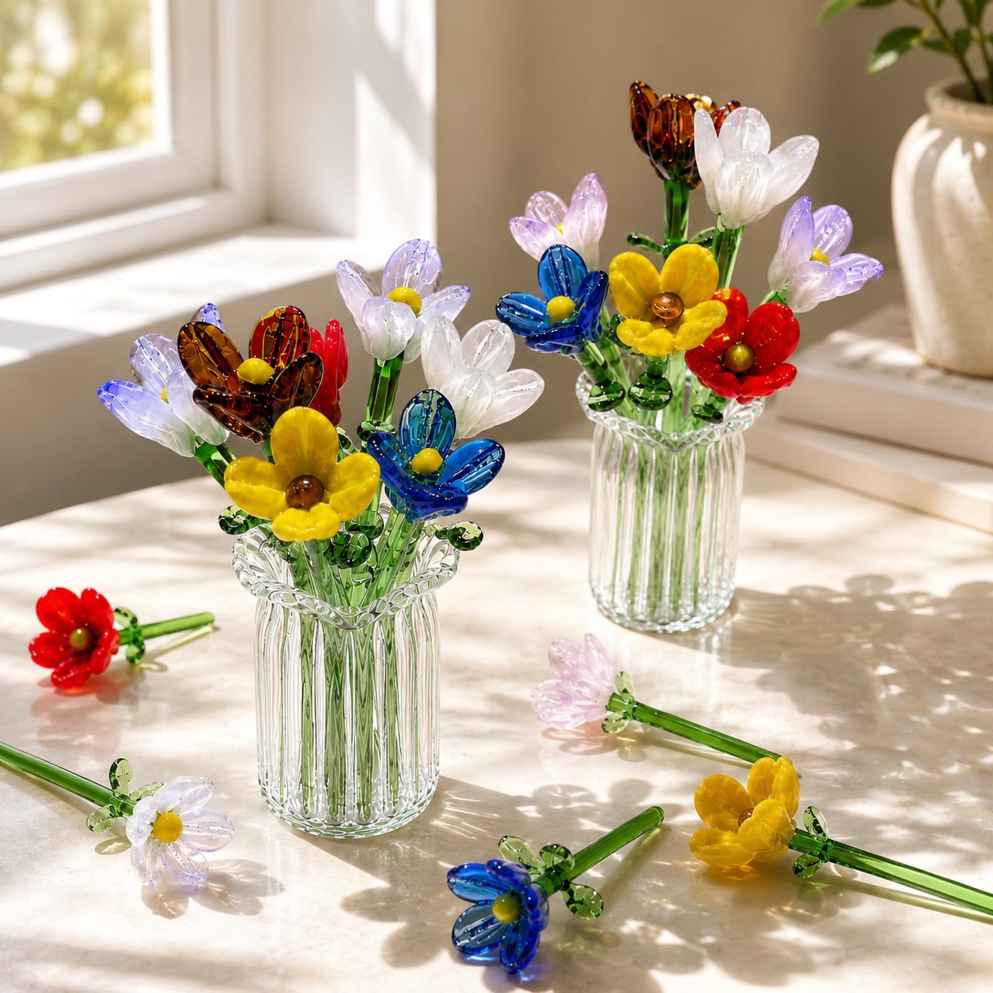 Nalqev Artificial Flowers and Vase,Glass Flower Vases for Bouquet