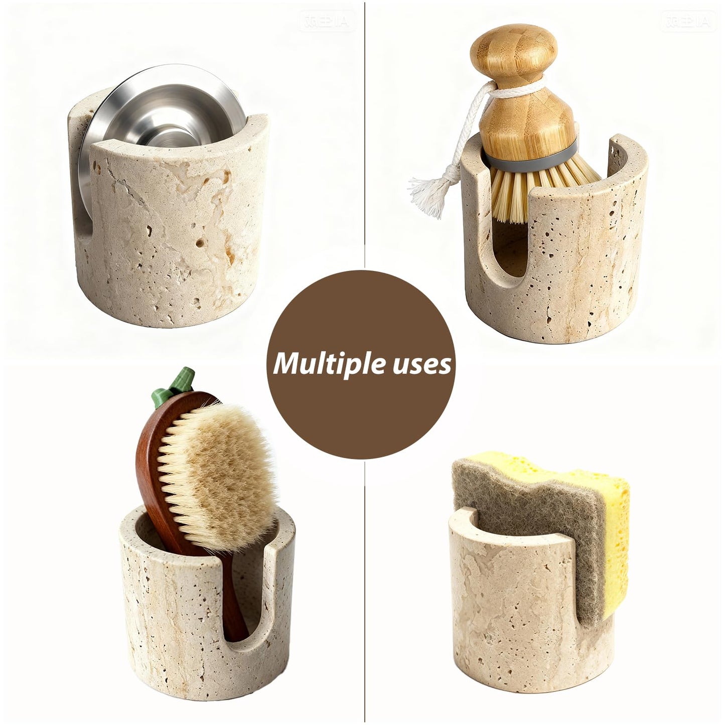 Axiqunel Natural Travertine Sponge Holder for Kitchen Counter, Natural Stone Dish Drying Rack, Durable & Stylish Kitchen Decor