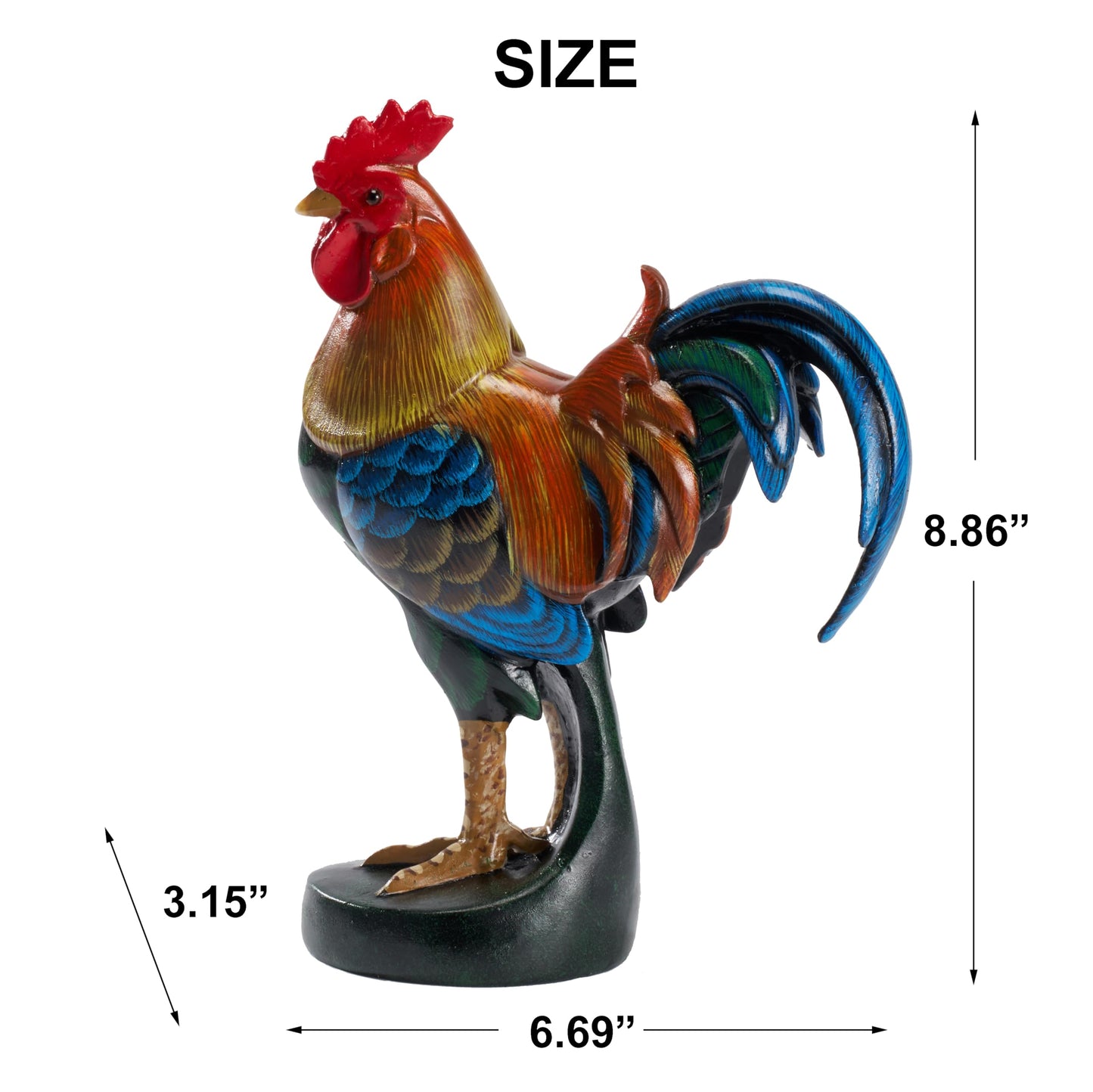 Hand-Painted Rooster Artwork - Elegant Resin Table Sculpture for Kitchen and Dining Room Decor - Animal Statue for Collectors and Art Lovers